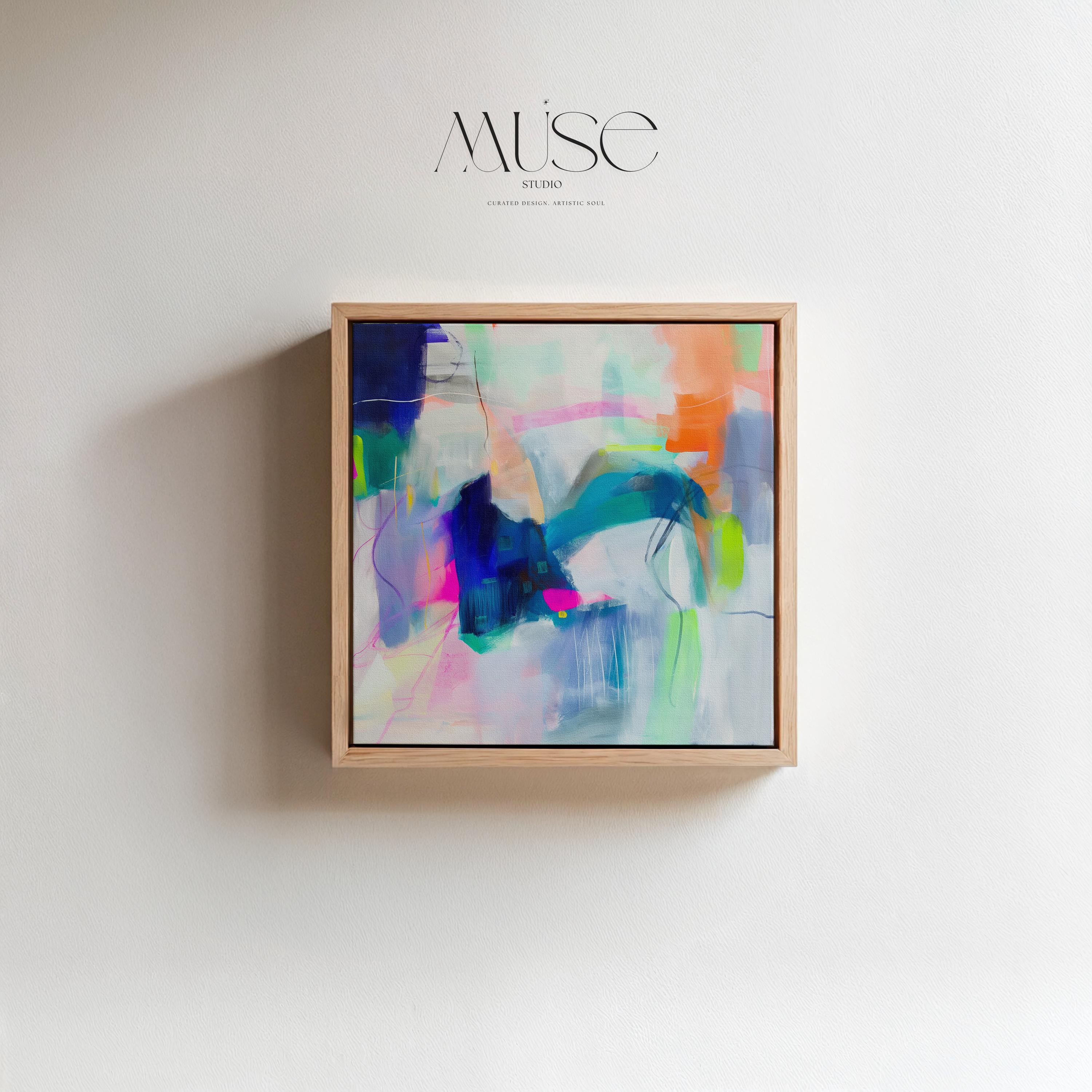 Preppy & Bright Wall Art for Home or Office - Colorful Abstract Painting, Framed Boho Canvas Art, Large Statement Piece | Aurora Muse 273