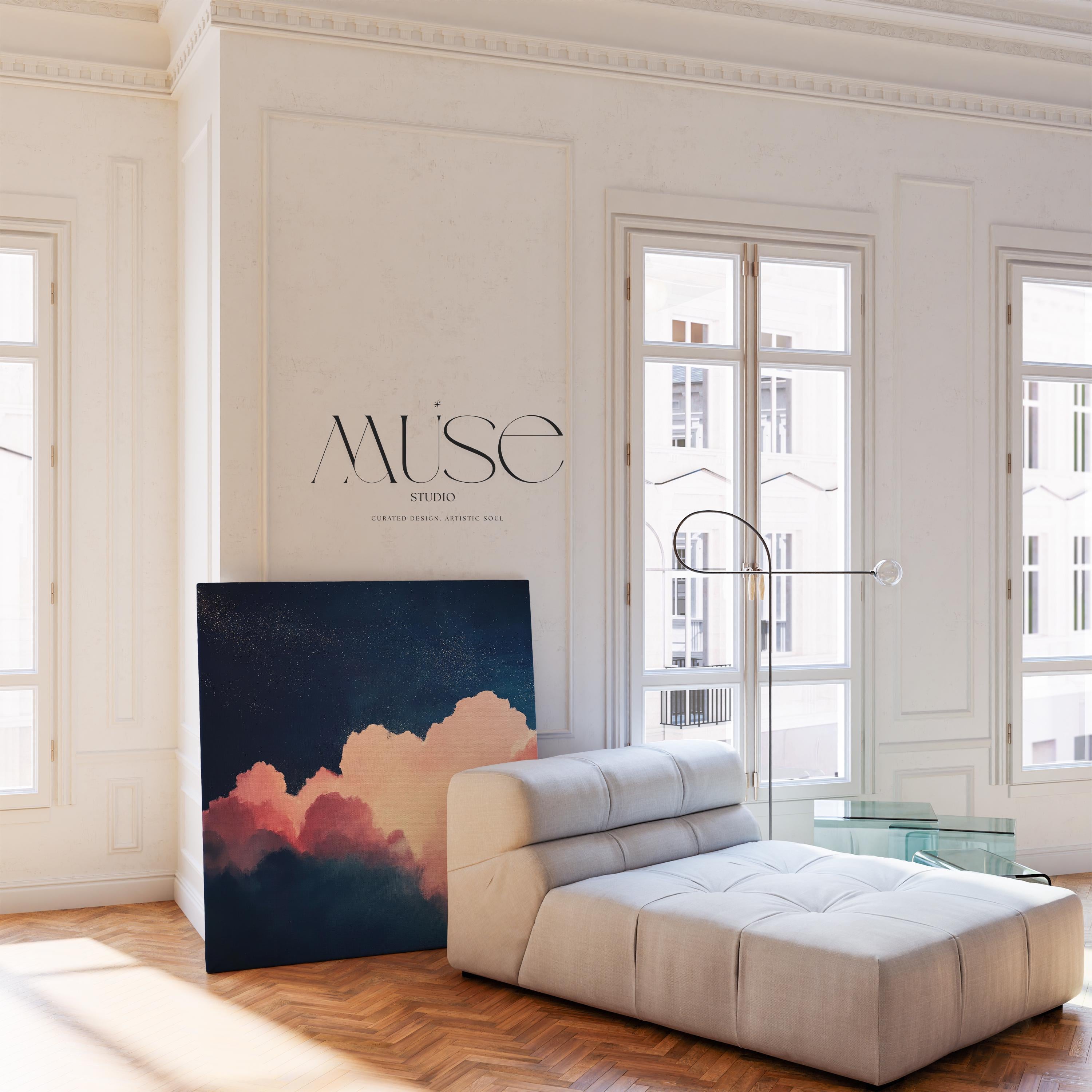 Oversized Canvas Wall Art Abstract Cloud Painting in Pink and Navy Large Modern Decor for Living Room Soft Contemporary Statement 466