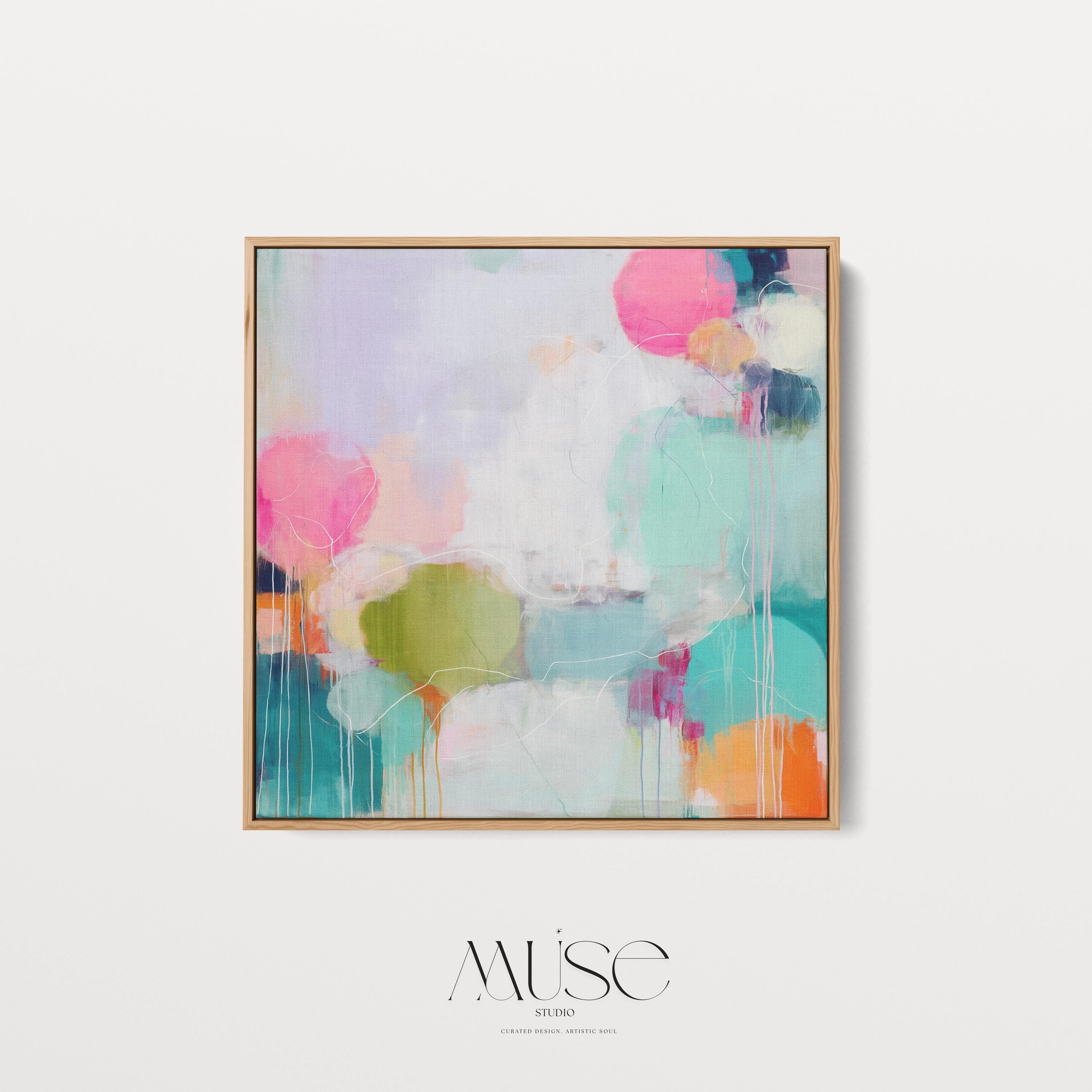 Oversized Canvas Wall Art Colorful Abstract Painting Pink Aqua Chartreuse Home Bedroom Office Decor Dopamine Style Statement Modern Art 465 Framed Canvas Art Colorful abstract wall art on framed canvas, perfect for bold decor art and modern wall decor. Large statement piece with expressive brushstrokes and rich textures. Ready-to-hang giclée canvas designed to energize living rooms, offices, bedrooms and curated interiors. Muse Studio Decor Art.