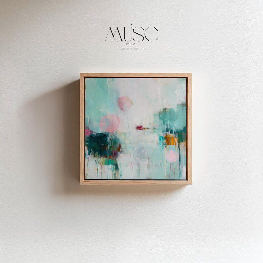 Oversized Canvas Wall Art Aqua Pink Abstract Painting Framed Large Modern Home Office Dining Room Decor Soft Contemporary Statement Art 464