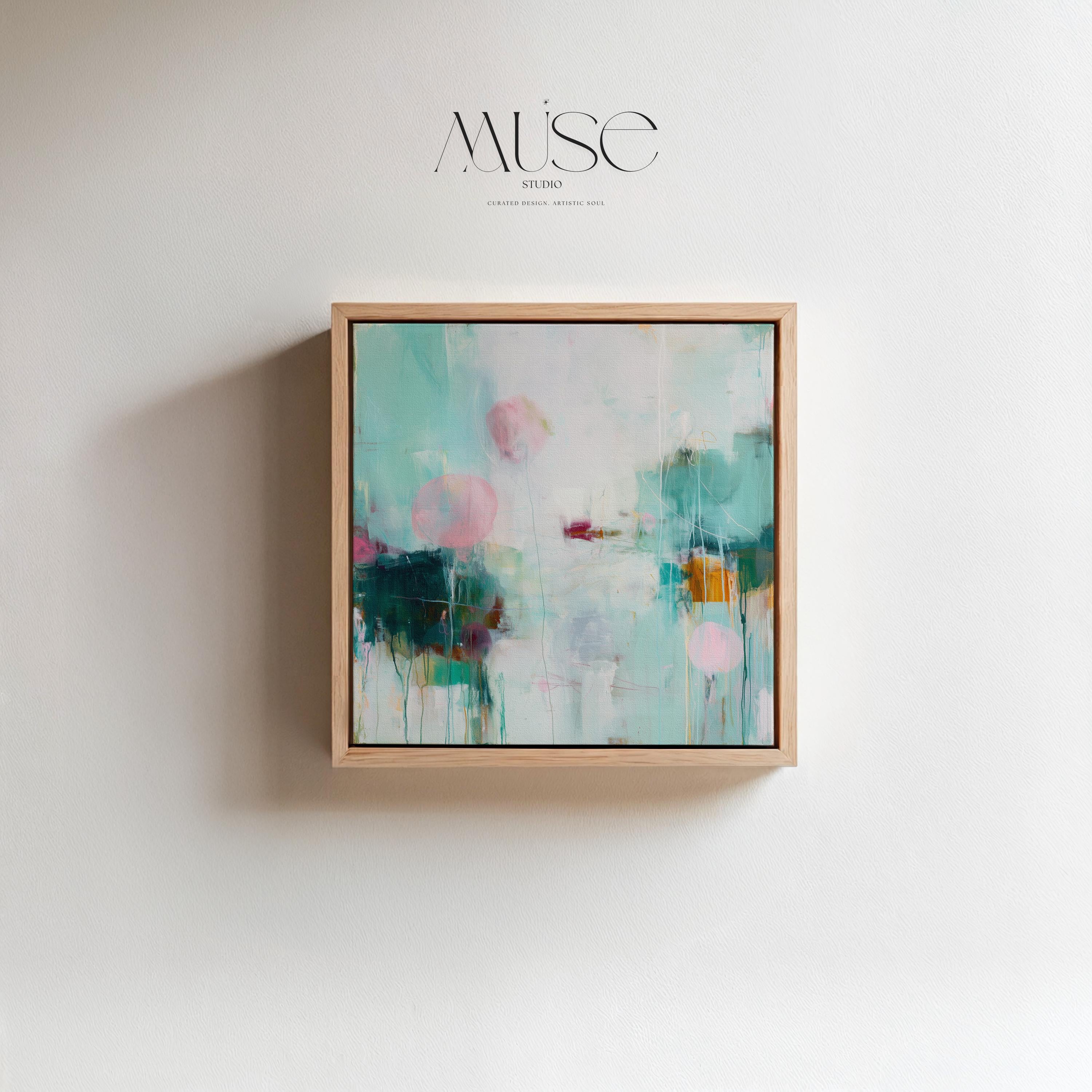 Oversized Canvas Wall Art Aqua Pink Abstract Painting Framed Large Modern Home Office Dining Room Decor Soft Contemporary Statement Art 464