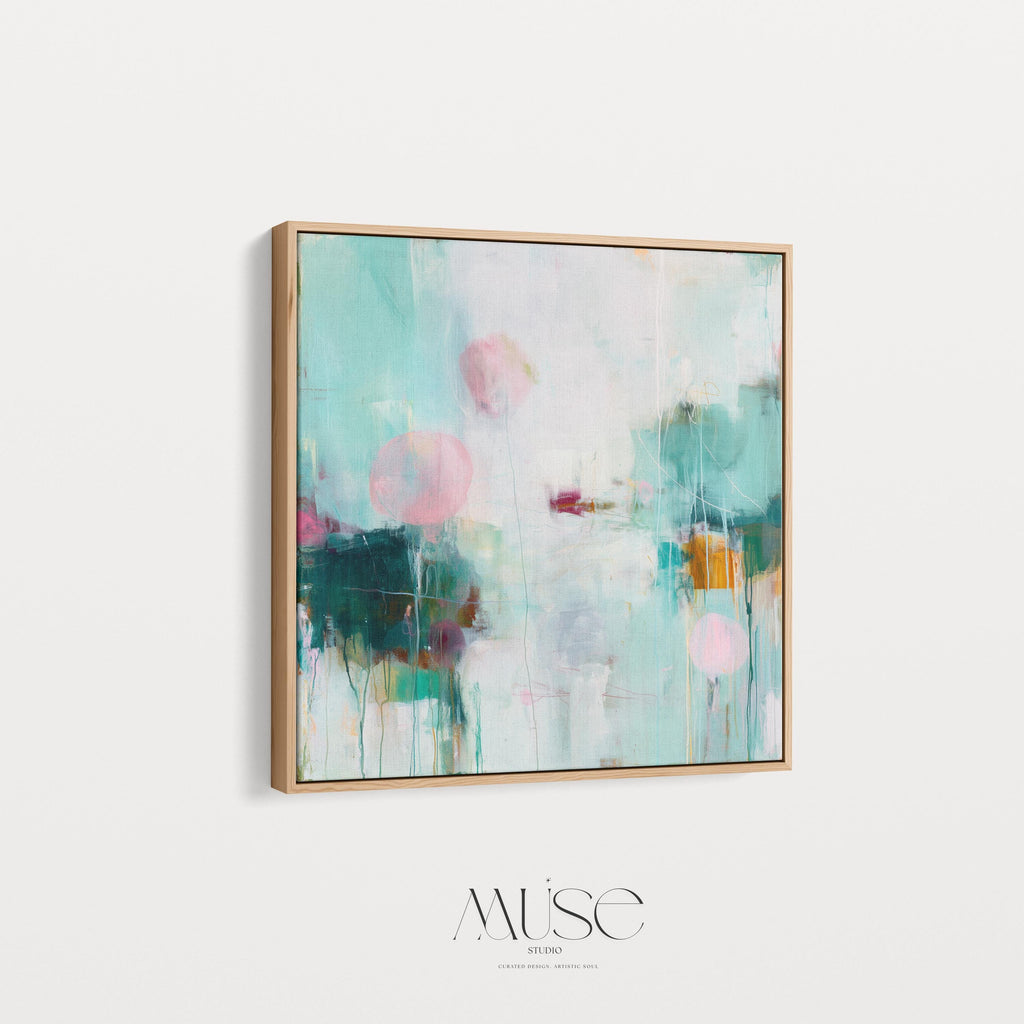 Oversized Canvas Wall Art Aqua Pink Abstract Painting Framed Large Modern Home Office Dining Room Decor Soft Contemporary Statement Art 464 Framed Canvas Art Colorful abstract wall art on framed canvas, perfect for bold decor art and modern wall decor. Large statement piece with expressive brushstrokes and rich textures. Ready-to-hang giclée canvas designed to energize living rooms, offices, bedrooms and curated interiors. Muse Studio Decor Art.