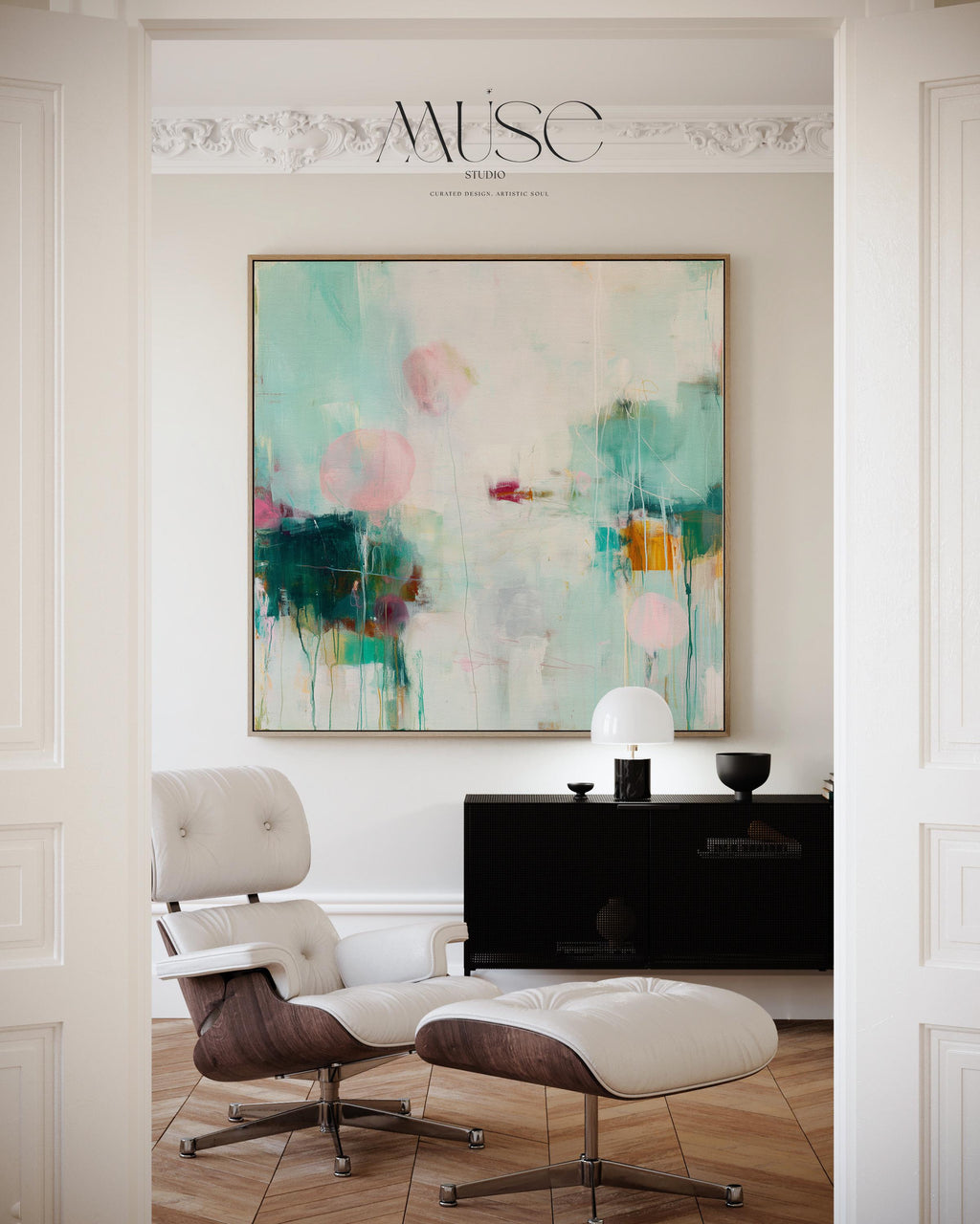 Oversized Canvas Wall Art Aqua Pink Abstract Painting Framed Large Modern Home Office Dining Room Decor Soft Contemporary Statement Art 464