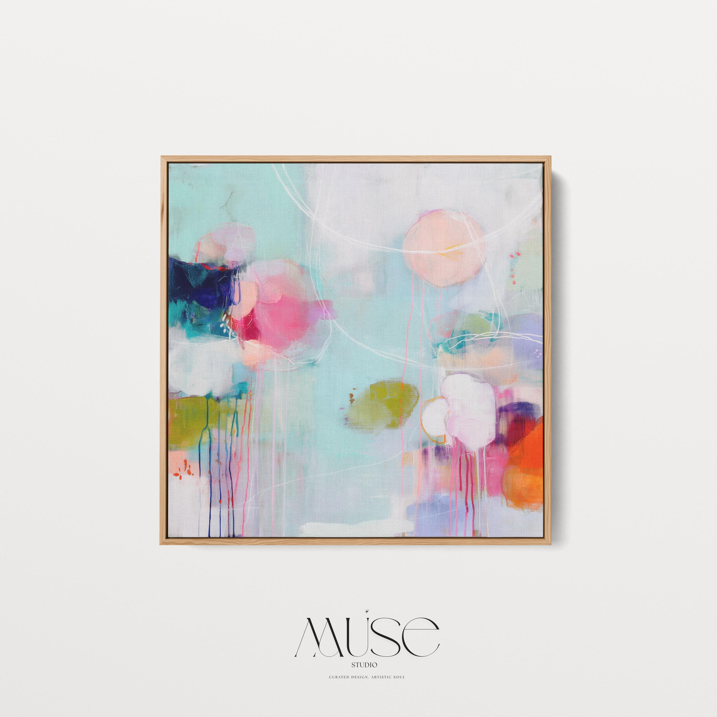 Framed Canvas Wall Art Abstract Color Pop in Pink Aqua Orange Oversized Modern Decor for Living Room or Office Statement Art 463