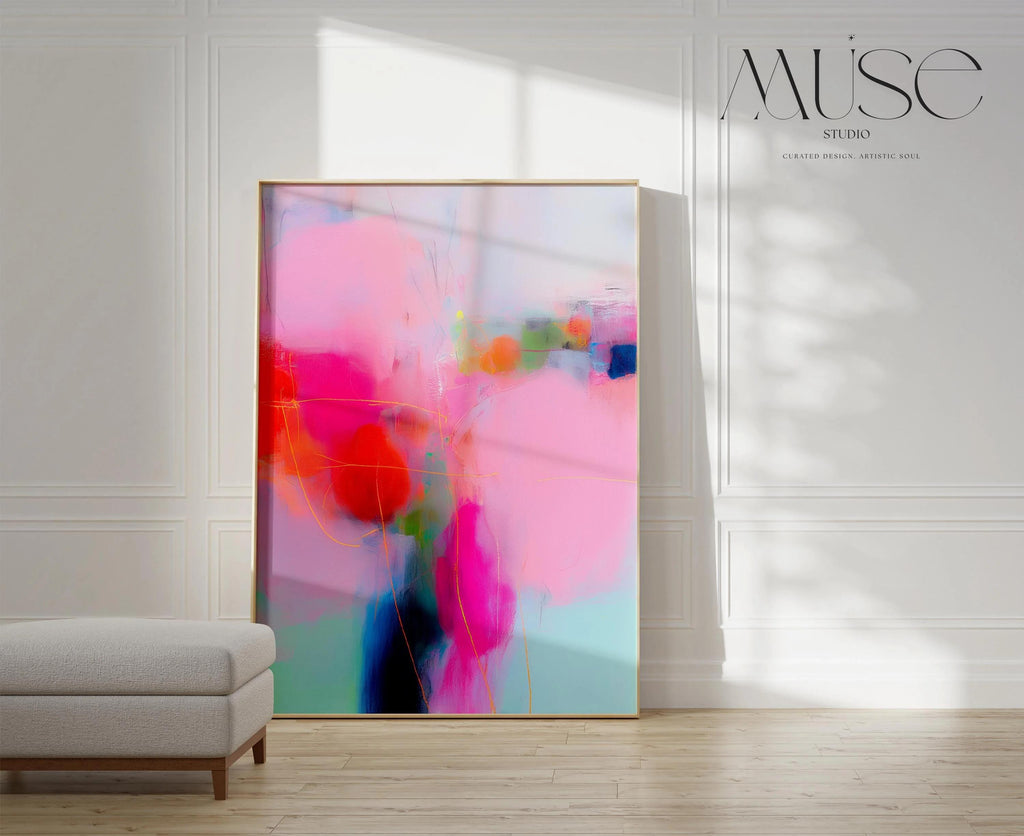 Bright Abstract Wall Art Pink Fuchsia Aqua Large Fine Art Print Poster Dopamine Decor Living Room Bedroom Joyful Vibe 435