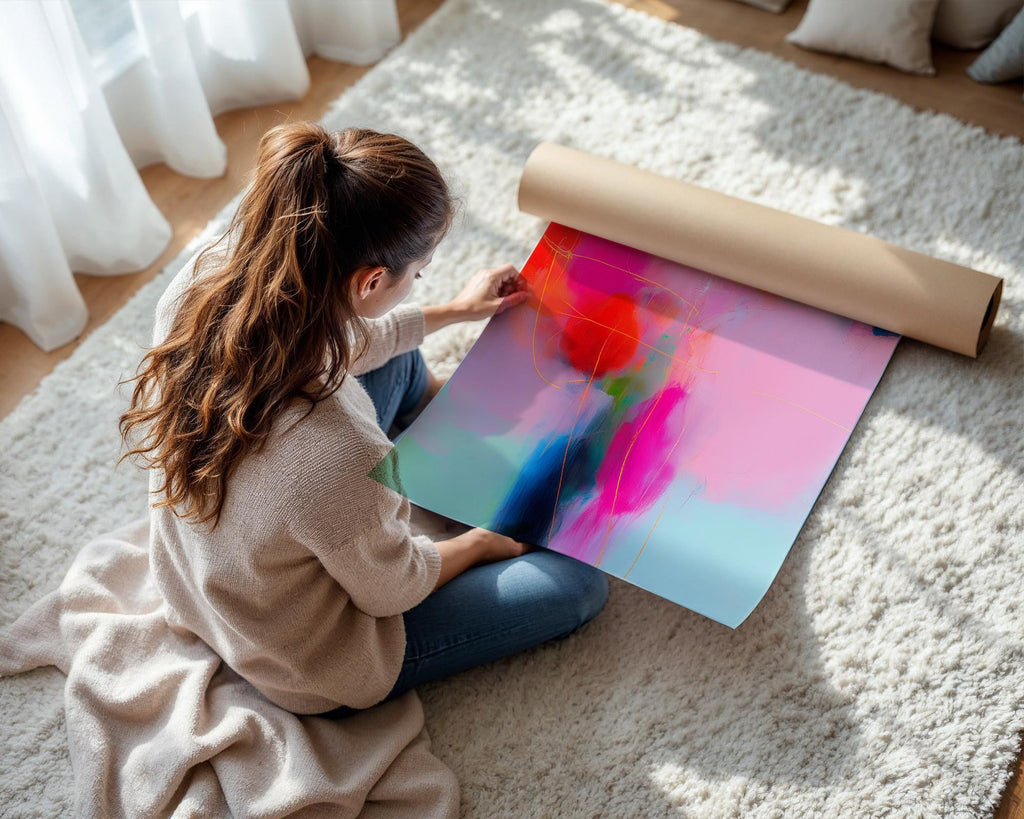 Bright Abstract Wall Art Pink Fuchsia Aqua Large Fine Art Print Poster Dopamine Decor Living Room Bedroom Joyful Vibe 435