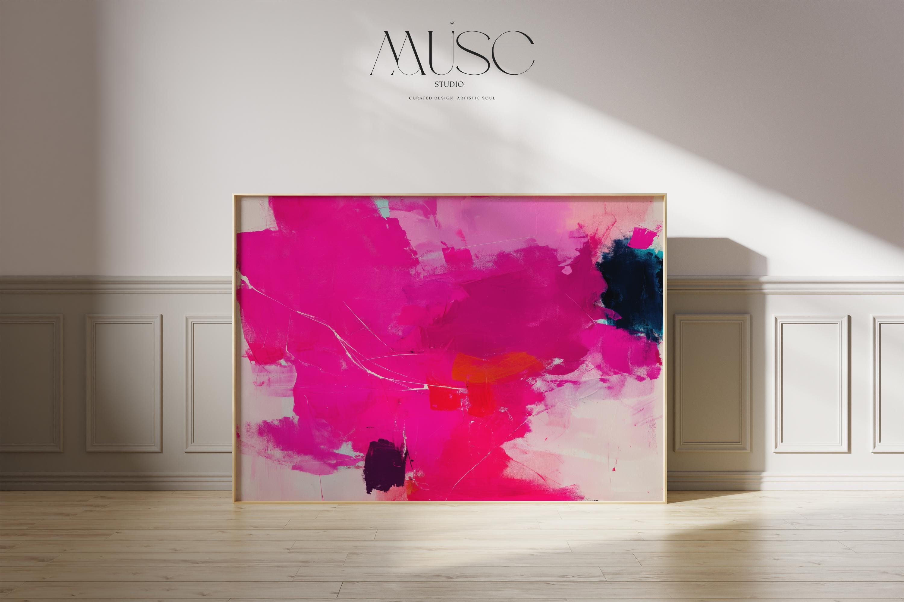 Hot Pink Abstract Art Print  Bold Modern Wall Art with Navy and Orange for Office Living Room or Dorm Boho Decor Statement 445
