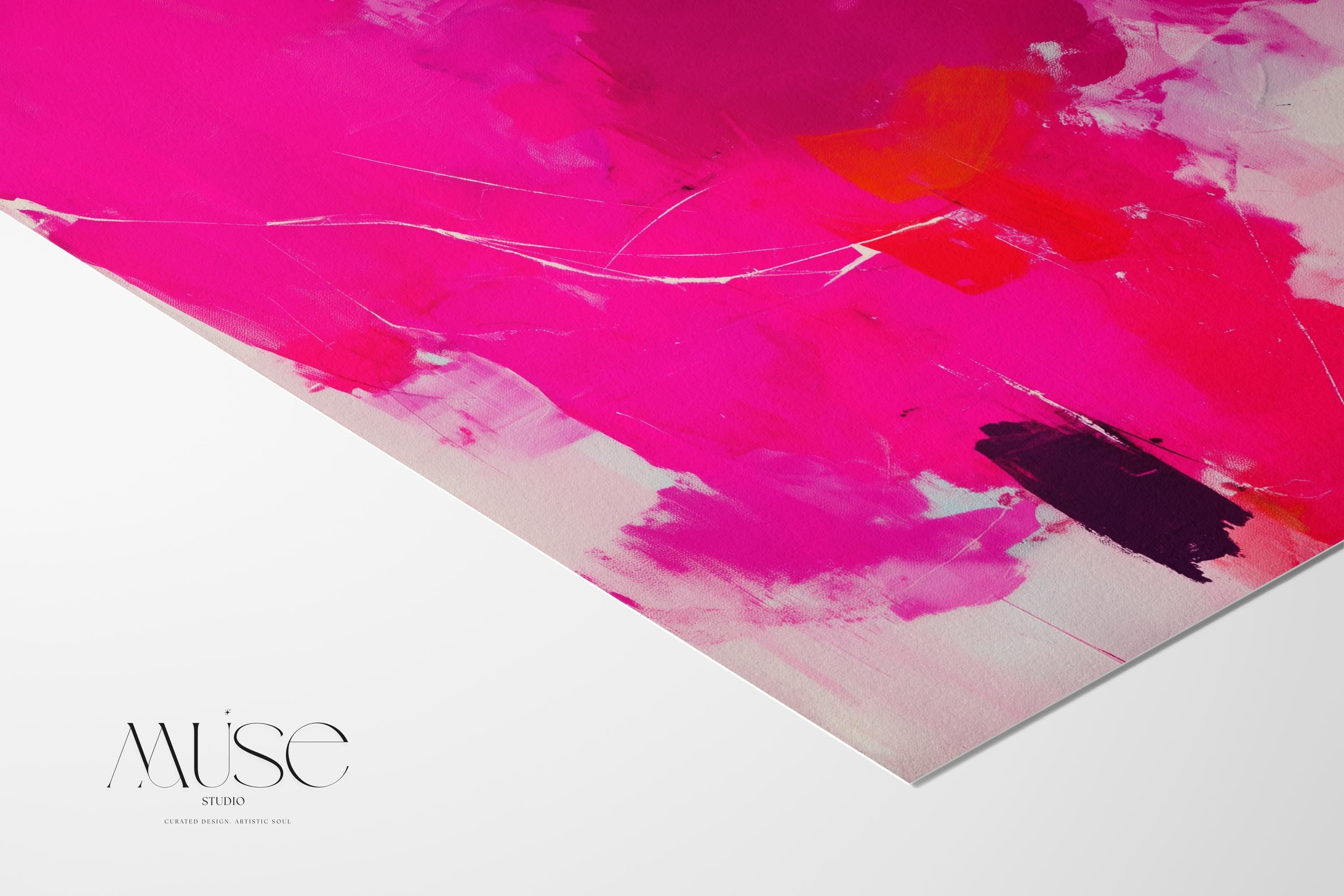 Hot Pink Abstract Art Print  Bold Modern Wall Art with Navy and Orange for Office Living Room or Dorm Boho Decor Statement 445