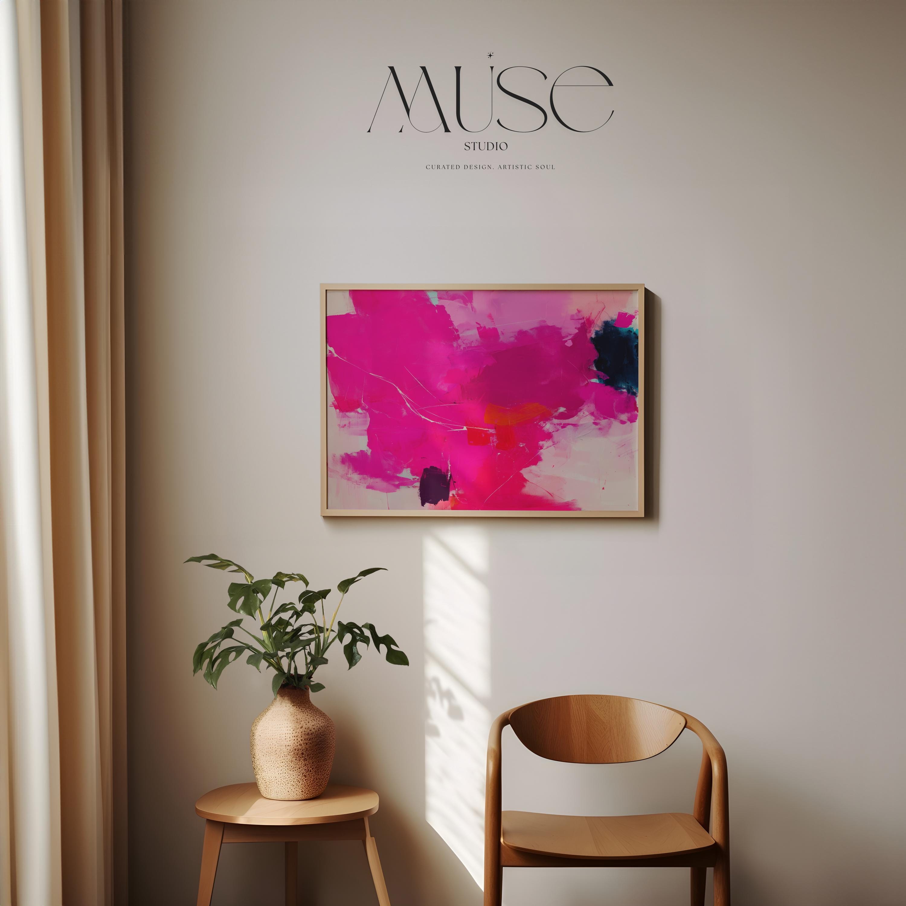 Hot Pink Abstract Art Print  Bold Modern Wall Art with Navy and Orange for Office Living Room or Dorm Boho Decor Statement 445
