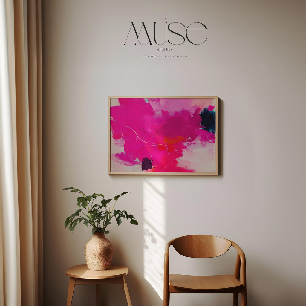 Hot Pink Abstract Poster Print Bold Modern Wall Art with Navy and Orange for Office Living Room or Dorm Dopamine Decor Statement 445 Giclée Rolled Canvas Art Abstract decor art printed as a giclée on rolled canvas, ideal for framing and custom wall decor. Bold and colorful wall art designed for modern interiors, home styling, and office decor. Large statement prints bring vibrant energy to curated spaces. Muse Studio Decor Art.