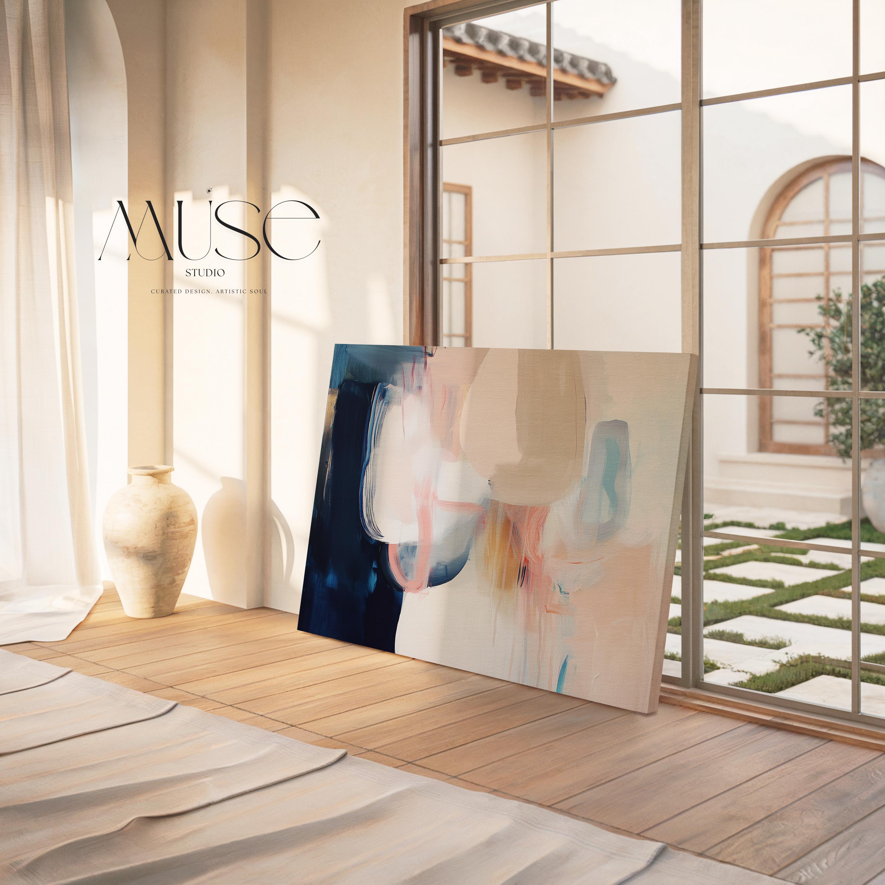 Oversized Canvas Wall Art Neutral Abstract Painting Navy Blush Beige Soft Contemporary Decor for Living Room or Office Statement 439 Stretched Canvas Art Large abstract wall decor on stretched canvas, gallery-wrapped and ready to hang. Perfect for colorful wall art in living rooms, office spaces, and design projects. Giclée canvas print with bold brushwork and vibrant modern style for impactful home decor. Muse Studio Decor Art.