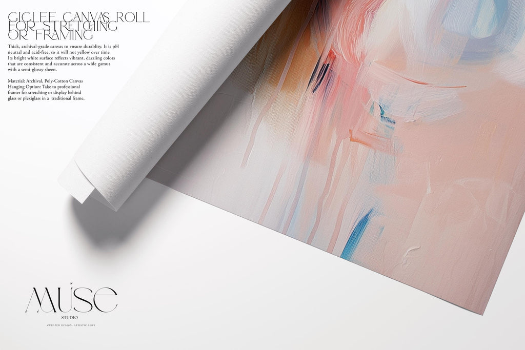 Warm Neutral Abstract Art Print Blush Beige Navy Modern Wall Art for Office or Living Room Soft Contemporary Fine Art Decor 439