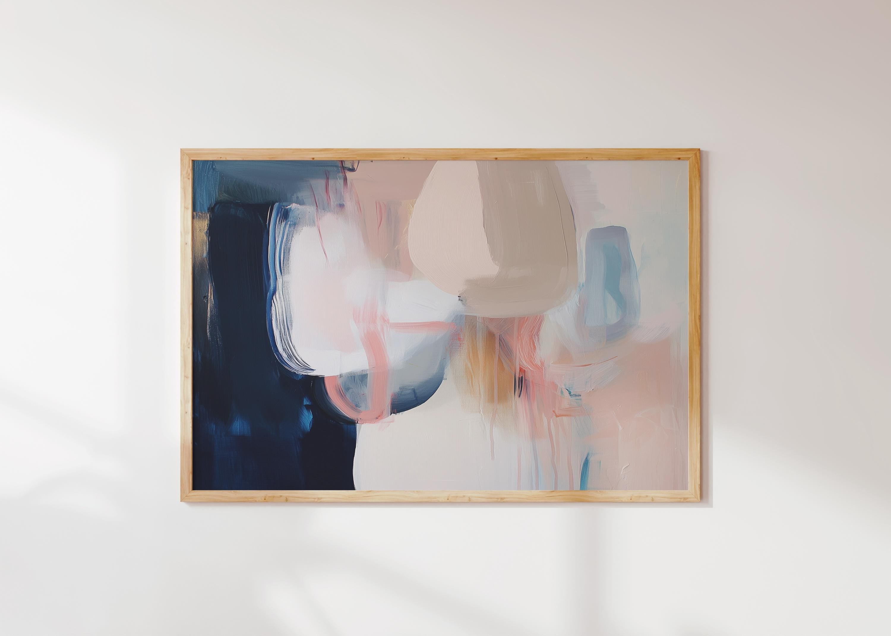 Warm Neutral Abstract Art Print Blush Beige Navy Modern Wall Art for Office or Living Room Soft Contemporary Fine Art Decor 439