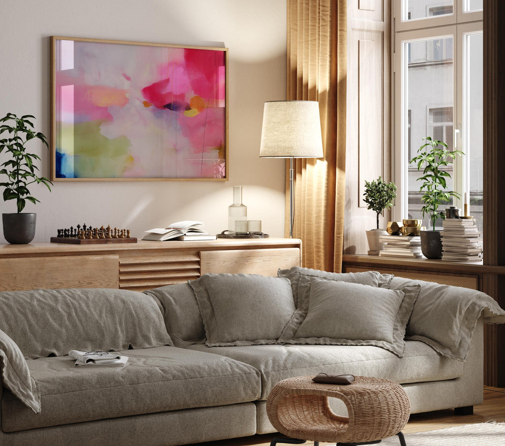 Abstract Art Print Pink Yellow Blue Fine Art Wall Decor for Living Room Office or Bedroom Soft Statement Style Art 441