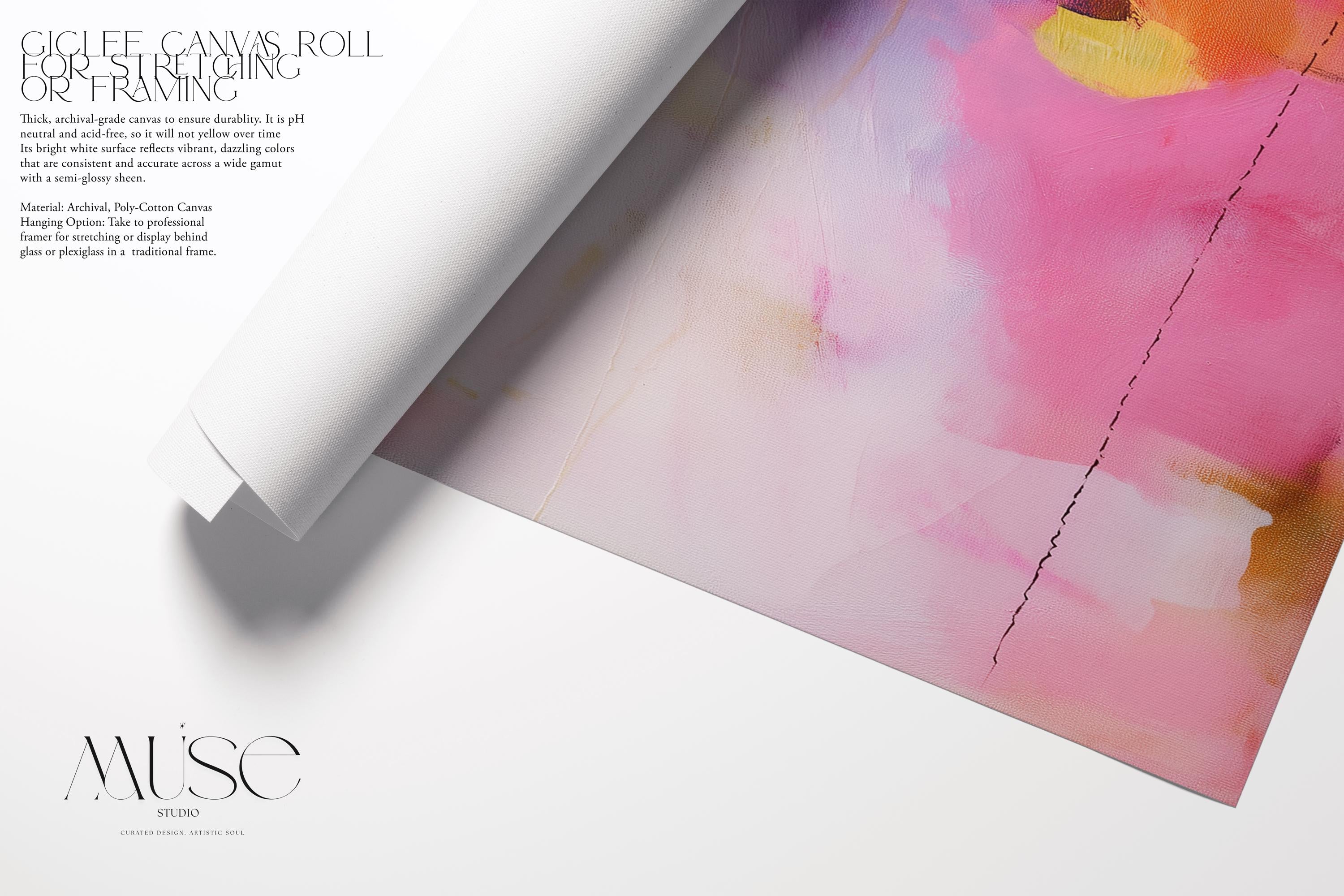 Fine art print of abstract decor art printed on rolled canvas or cold-pressed watercolor paper using giclée technique. Designed for modern interiors, home styling, or office decor. Bold and colorful statement art brings vibrant energy to curated spaces. Ideal for custom framing and large-scale wall displays. Muse Studio Decor Art. Abstract Poster Print Pink Yellow Blue Fine Art Wall Decor for Living Room Office or Bedroom Soft Statement Style Art 441