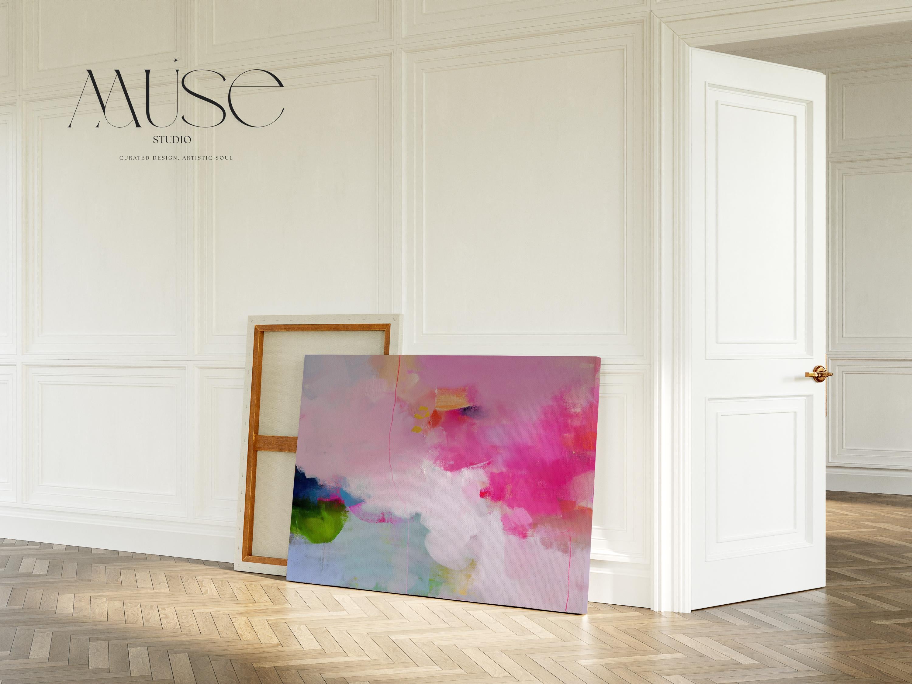 Stretched Canvas Art Large abstract wall decor on stretched canvas, gallery-wrapped and ready to hang. Perfect for colorful wall art in living rooms, office spaces, and design projects. Giclée canvas print with bold brushwork and vibrant modern style for impactful home decor. Muse Studio Decor Art. Oversized Canvas Wall Art Pink Green Abstract Painting Preppy Modern Decor for Dorm Teen Room or Office Bold Colorful Art 424