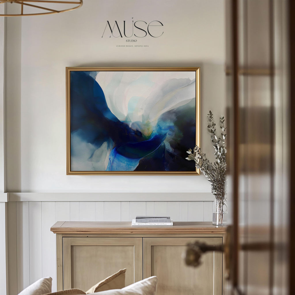 Blue Abstract Art Print Navy and White Modern Wall Art for Office or Living Room Minimalist Statement Giclée Fine Art 371