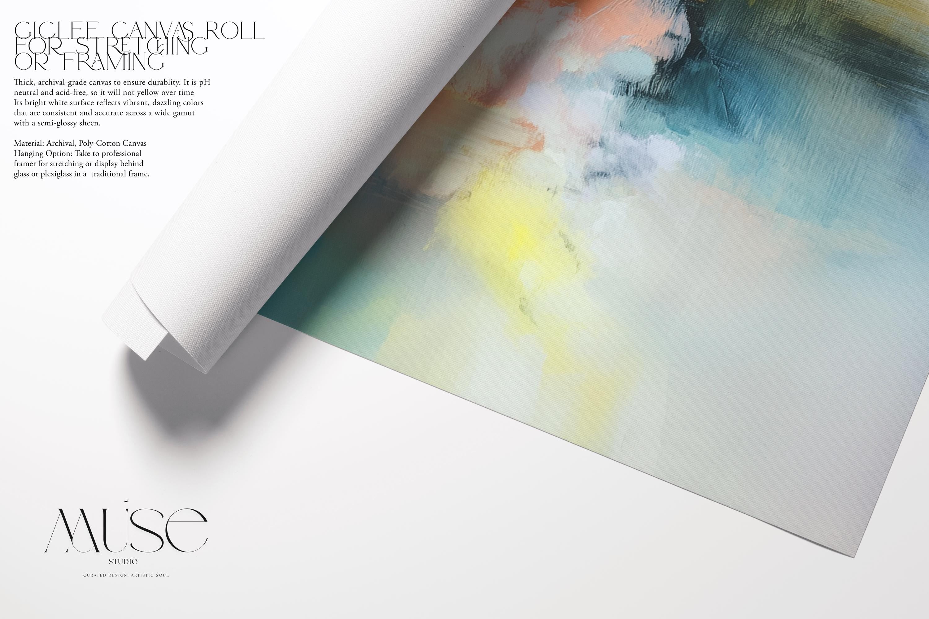 Soft pastel abstract canvas wall art in blush yellow blue, horizontal painting for bedroom or living room, large serene decor MUSE 063