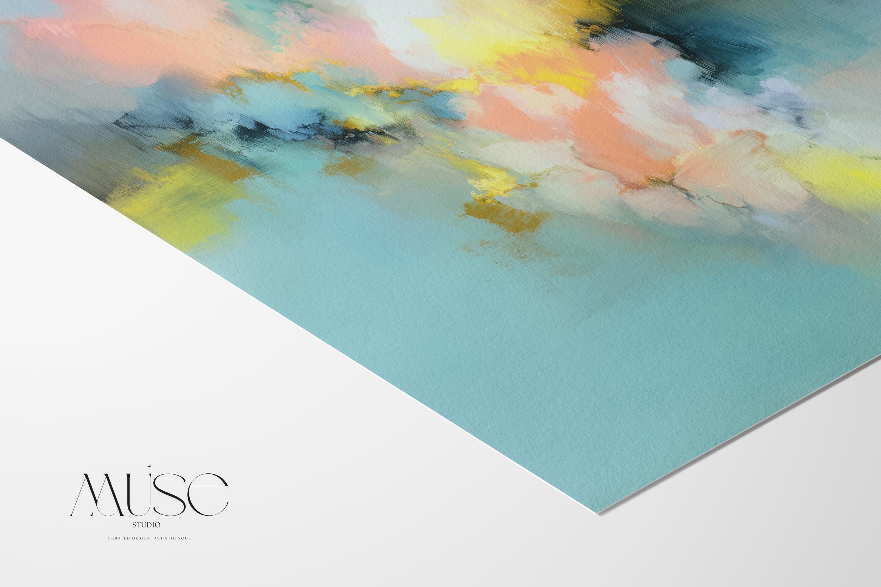 Soft pastel abstract canvas wall art in blush yellow blue, horizontal painting for bedroom or living room, large serene decor MUSE 063