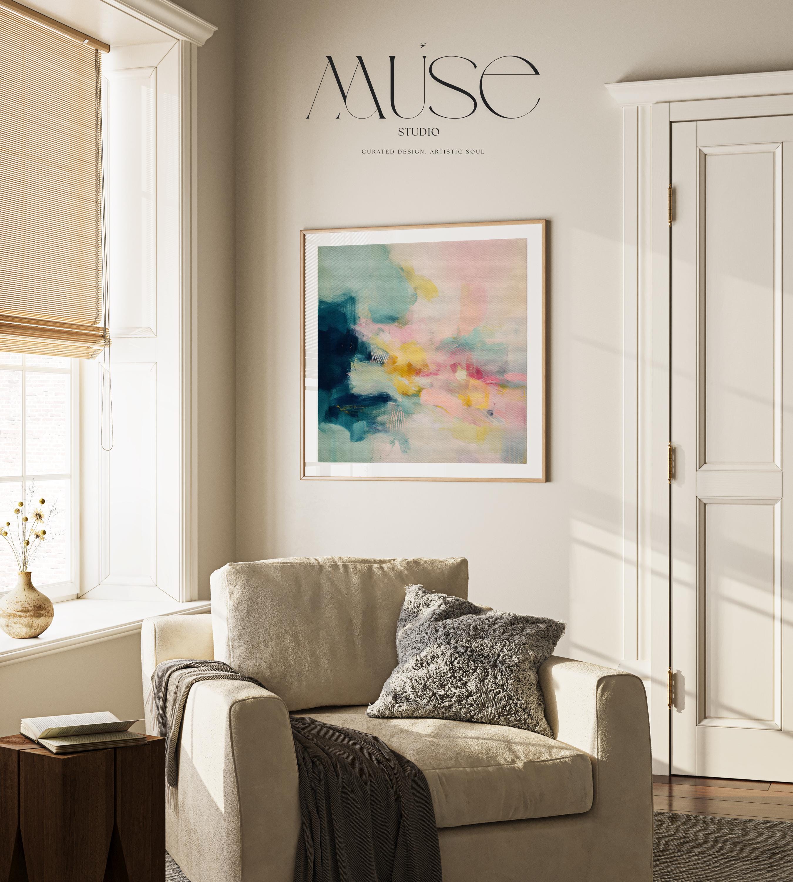 Abstract Art Print Soft Pastel Wall Decor for Bathroom Boho Coquette Fine Art Poster Soft Contemporary MUSE 319