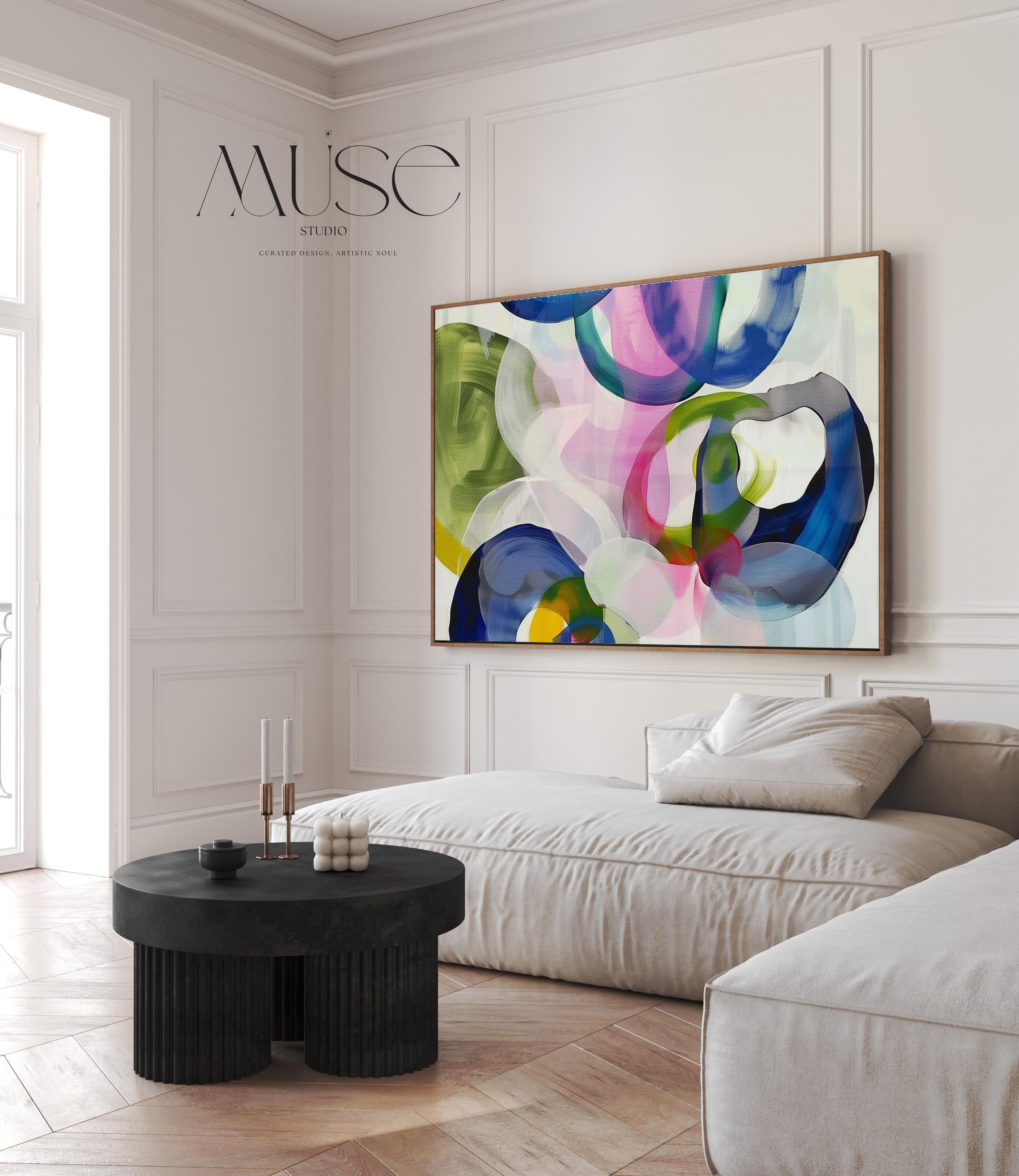 Color Pop Abstract Wall Art, Blue Green Midcentury Colorful Decor, Large Office Artwork MUSE 411