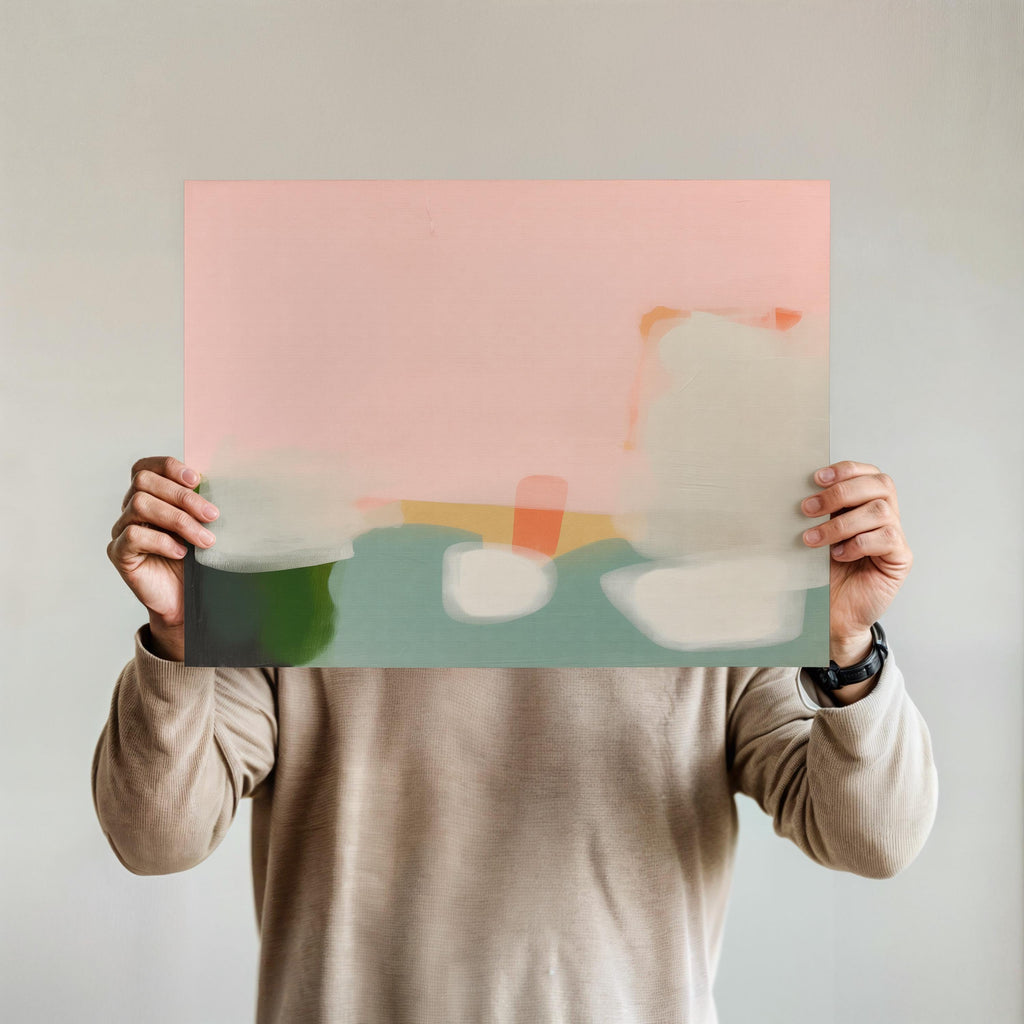 Warm Minimalist Abstract Art Print  in Peach and Green Horizontal Soft Pastel Painting for Bedroom Entryway or Office Decor 363