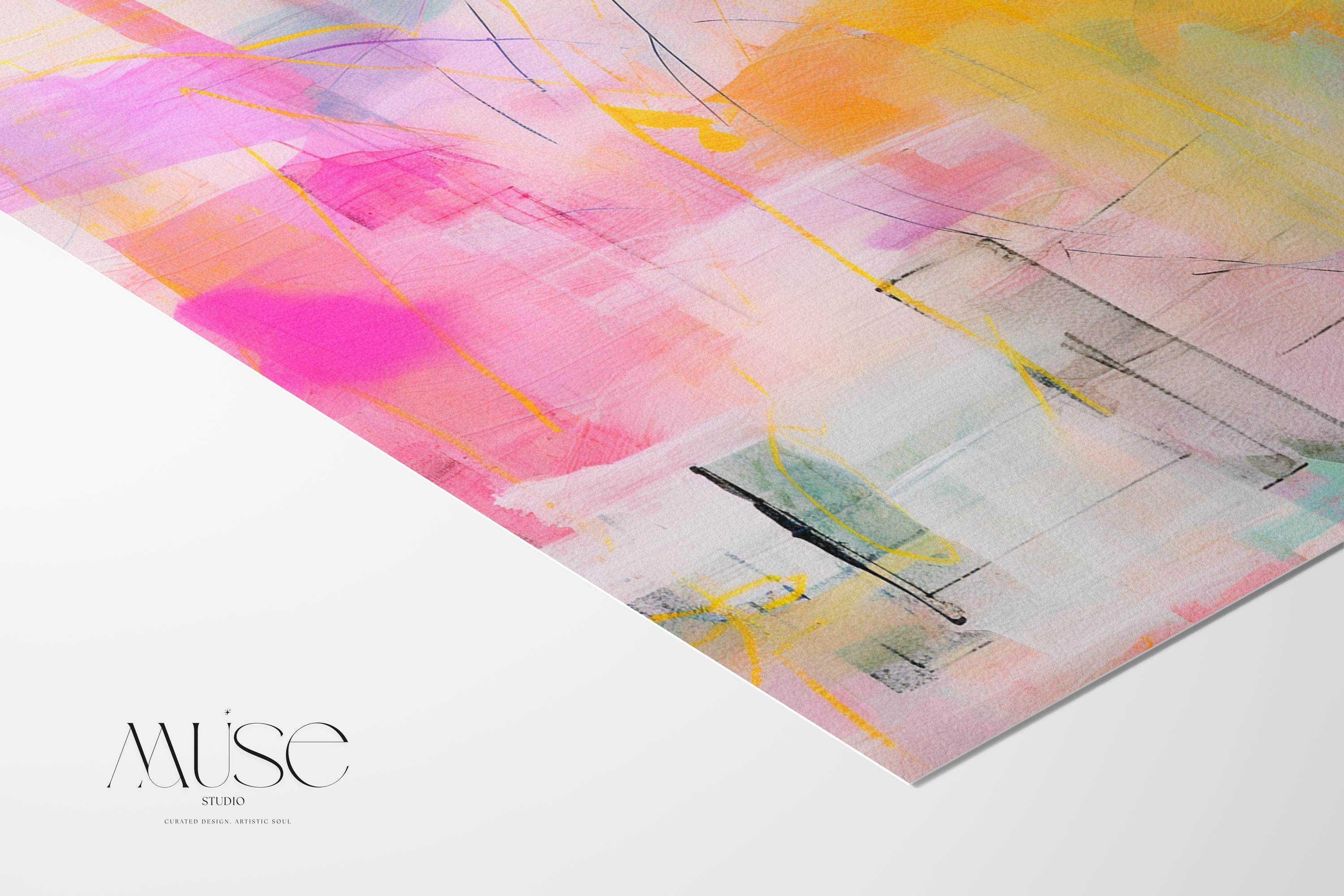 Abstract Art Print Soft Pastel in Pink Yellow Aqua and Orange Retro Retro Decor Art Horizontal Colorful Wall Art for Office Home 031