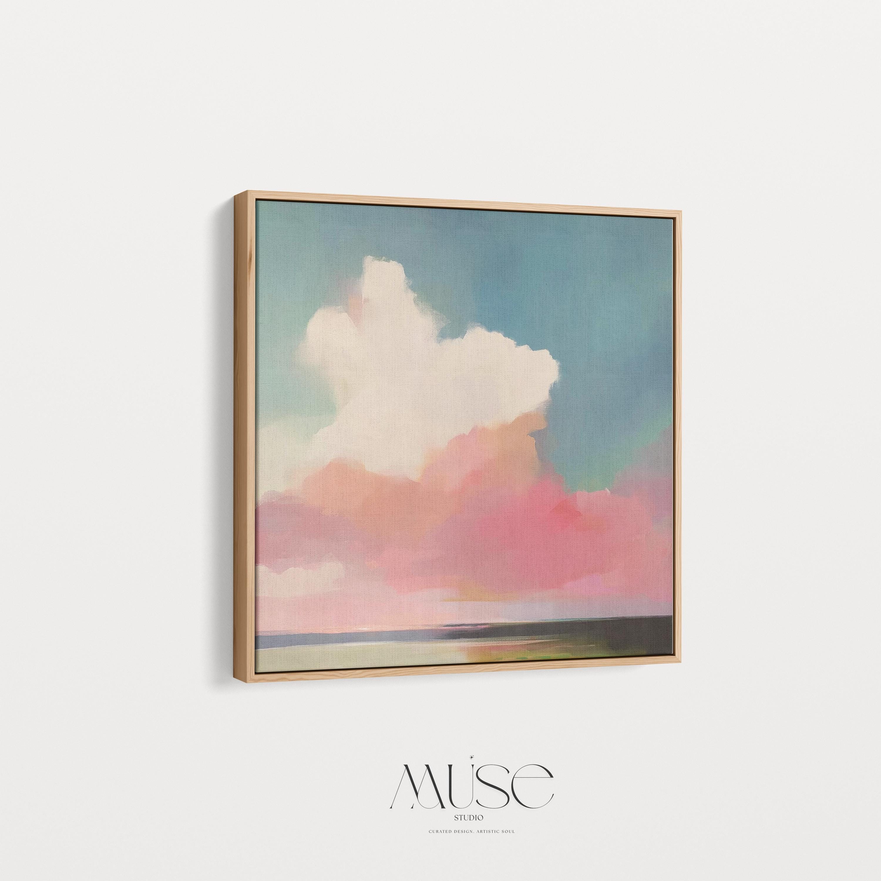 Soft Sky Wall Art Pink Blue Landscape Pastel Framed Canvas Coastal Horizon Art Serene Abstract Decor for Bedroom or Living Room 467