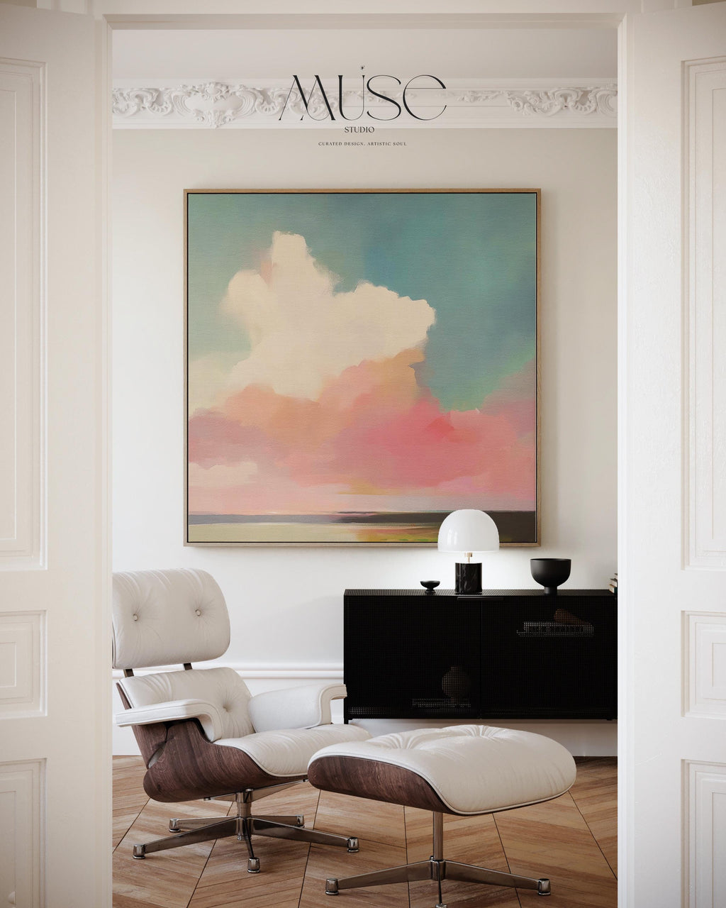 Soft Sky Wall Art Pink Blue Landscape Pastel Framed Canvas Coastal Horizon Art Serene Abstract Decor for Bedroom or Living Room 467