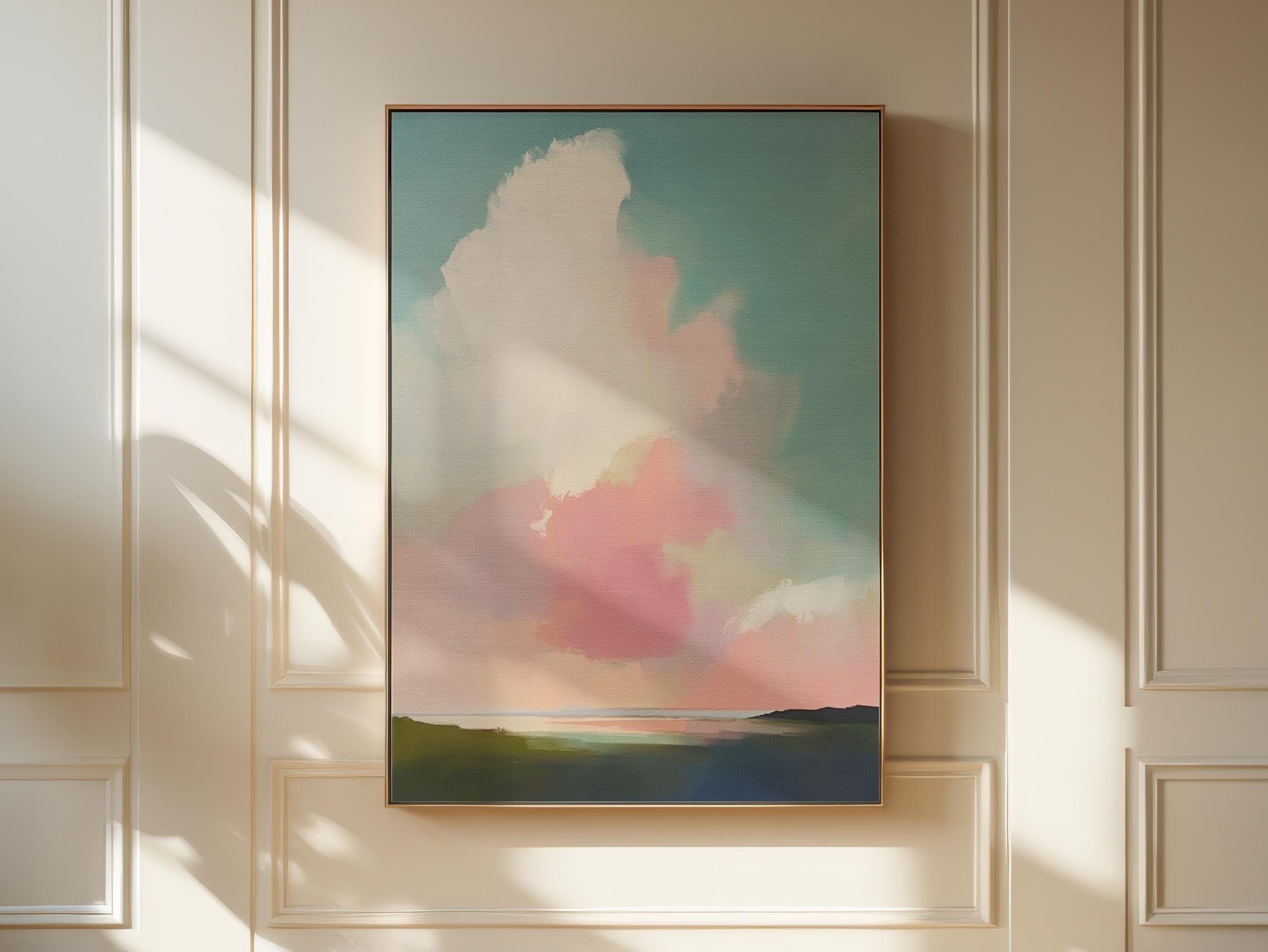 Framed Wall Art Pastel Cloudscape Abstract Pink Blue Painting for Bedroom Living Room Spa Decor Soft Sky Modern Art Print 468