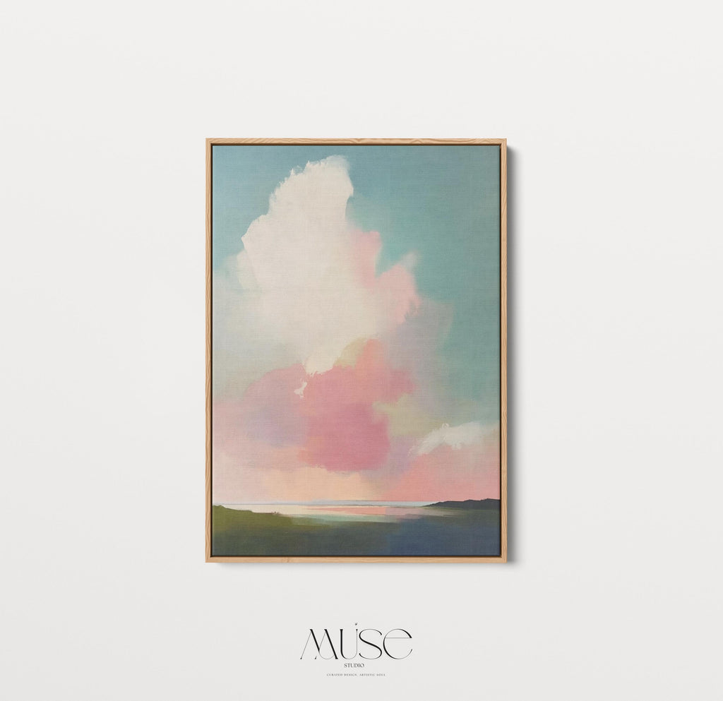 Framed Wall Art Pastel Cloudscape Abstract Pink Blue Painting for Bedroom Living Room Spa Decor Soft Sky Modern Art Print 468