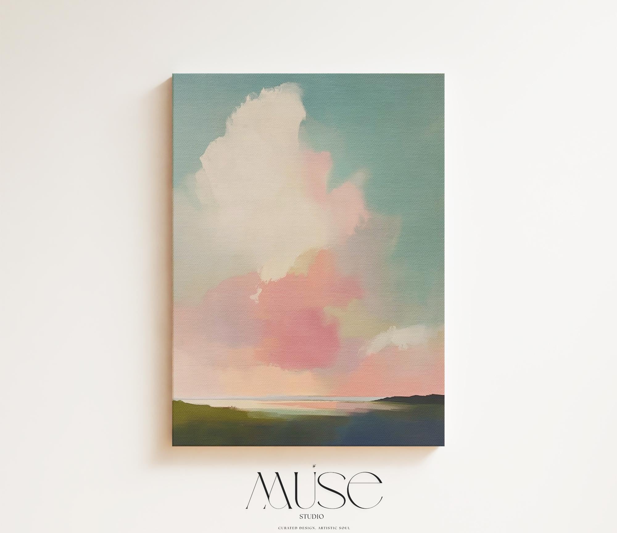 Large Canvas Wall Art Pink Blue Abstract Cloudscape Vertical Pastel Sky Painting for Bedroom or Living Room Soft Mnimalist Decor 468