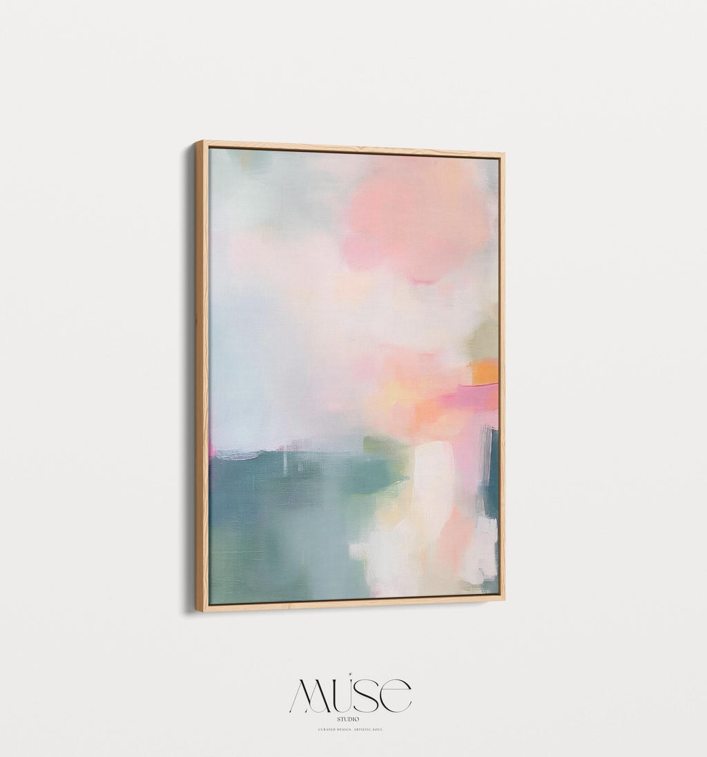 Pastel Abstract Canvas Wall Art Pink Blue Orange Vertical Painting for Living Room Soft Contemporary Decor Large Framed Artwork 469