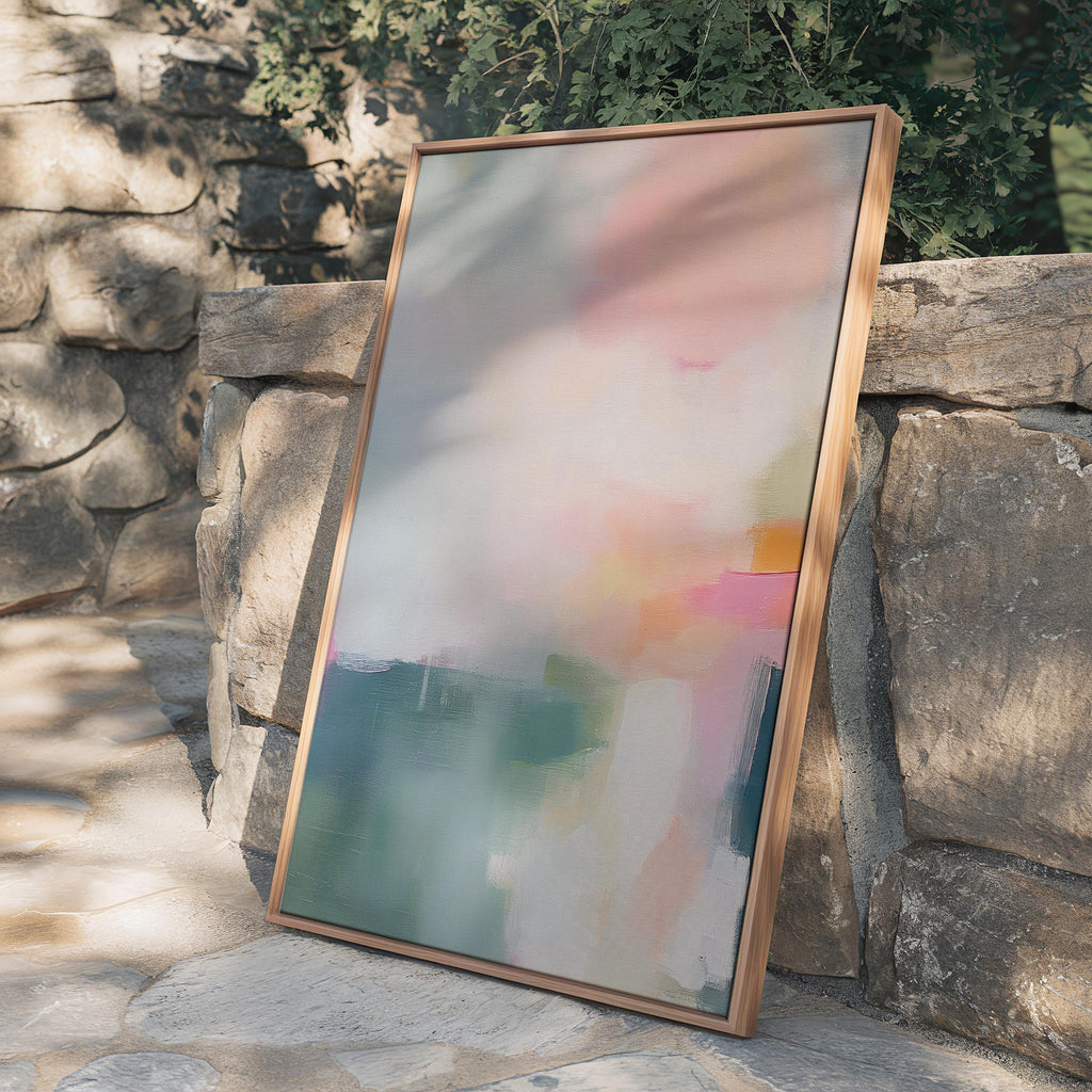Pastel Abstract Canvas Wall Art Pink Blue Orange Vertical Painting for Living Room Soft Contemporary Decor Large Framed Artwork 469