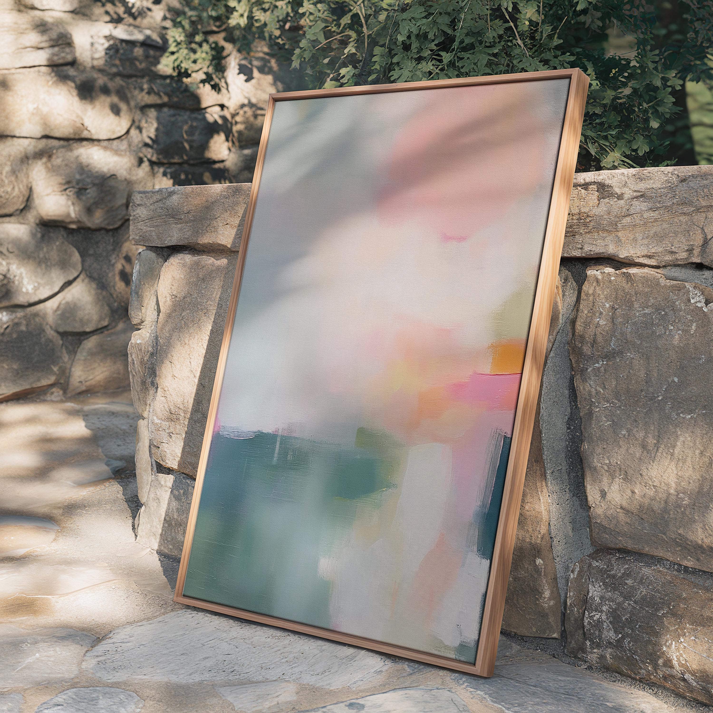 Pastel Abstract Canvas Wall Art Pink Blue Orange Vertical Painting for Living Room Soft Contemporary Decor Large Framed Artwork 469