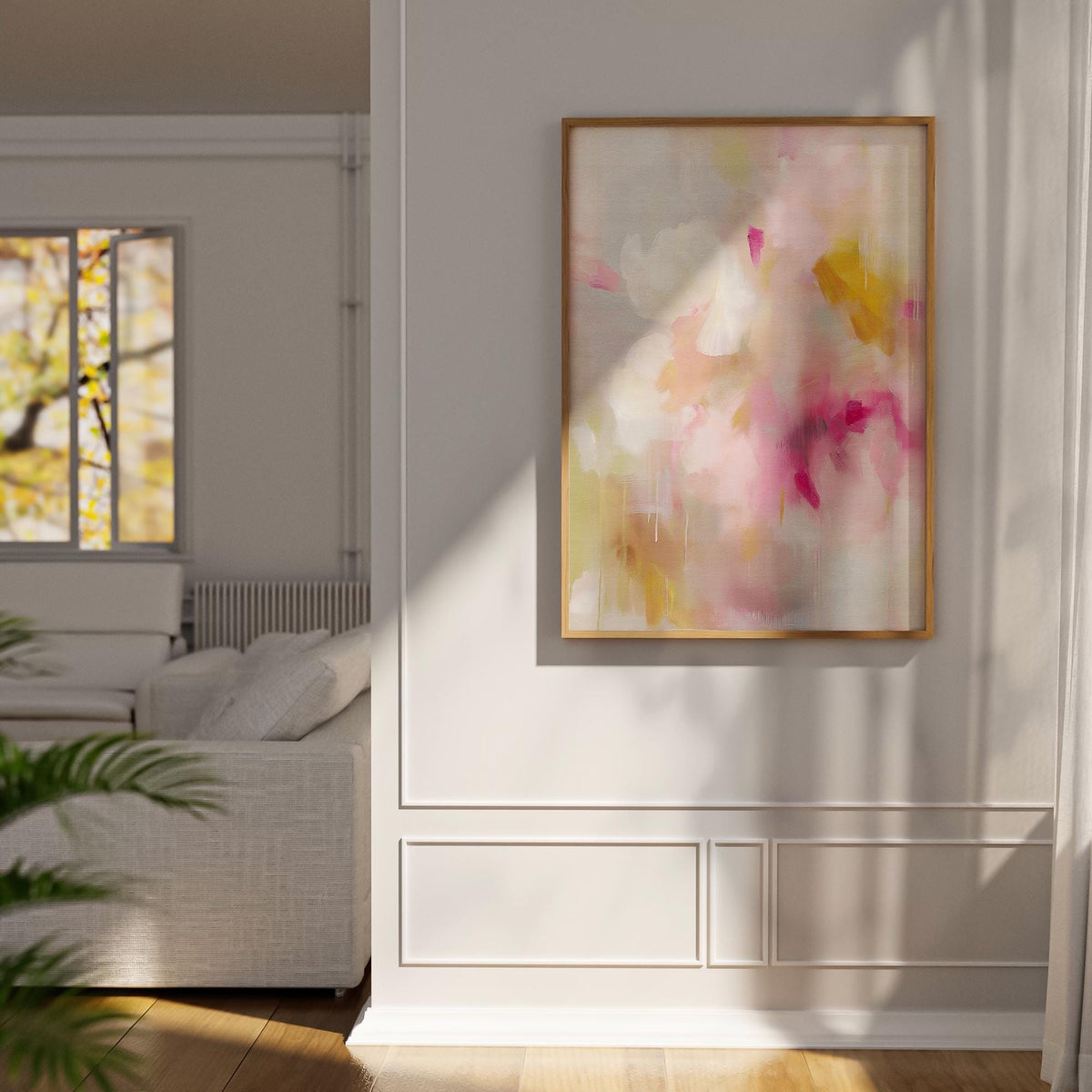Vertical Art Print Floral Wall Art in Pink Ochre Beige, Soft Pastel Abstract Giclée, Grand-millennial Transitional Bedroom Decor • MUSE 053