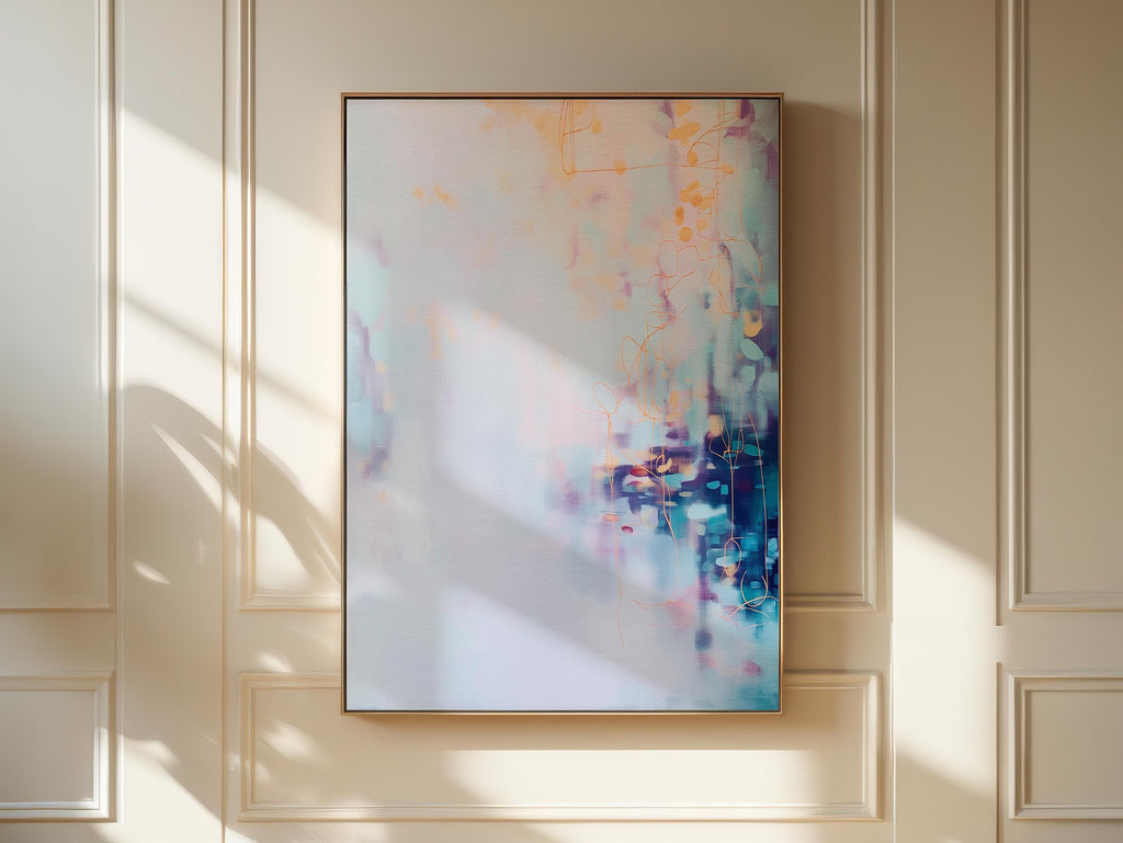 Vertical Abstract Wall Art Blue Purple Peach Canvas Painting Soft Pastel Modern Framed Art for Bedroom Entryway Home Decor 471