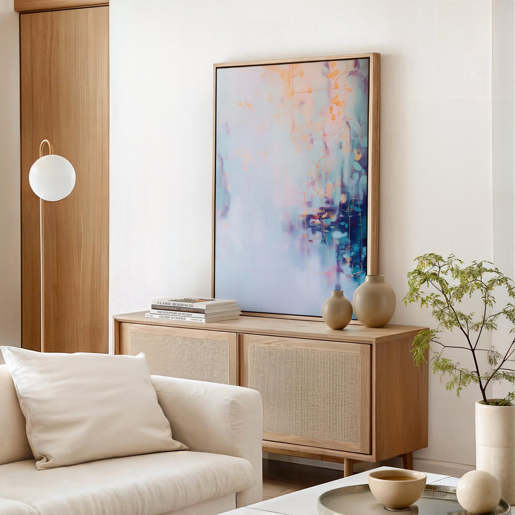 Vertical Abstract Wall Art Blue Purple Peach Canvas Painting Soft Pastel Modern Framed Art for Bedroom Entryway Home Decor 471