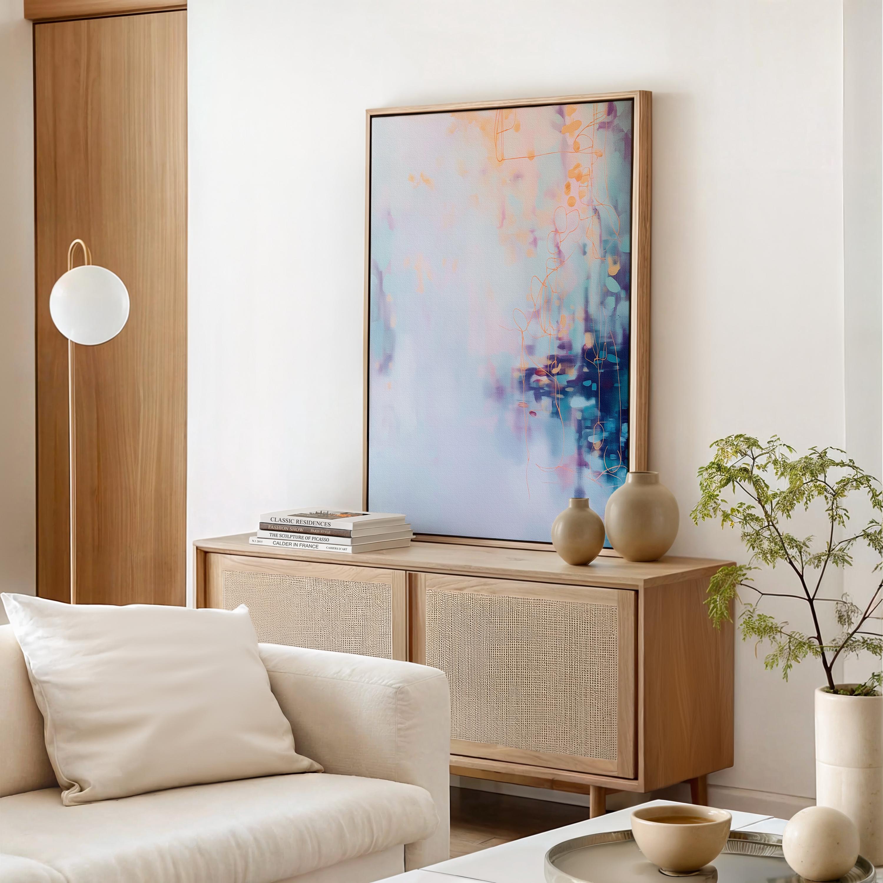 Vertical Abstract Wall Art Blue Purple Peach Canvas Painting Soft Pastel Modern Framed Art for Bedroom Entryway Home Decor 471