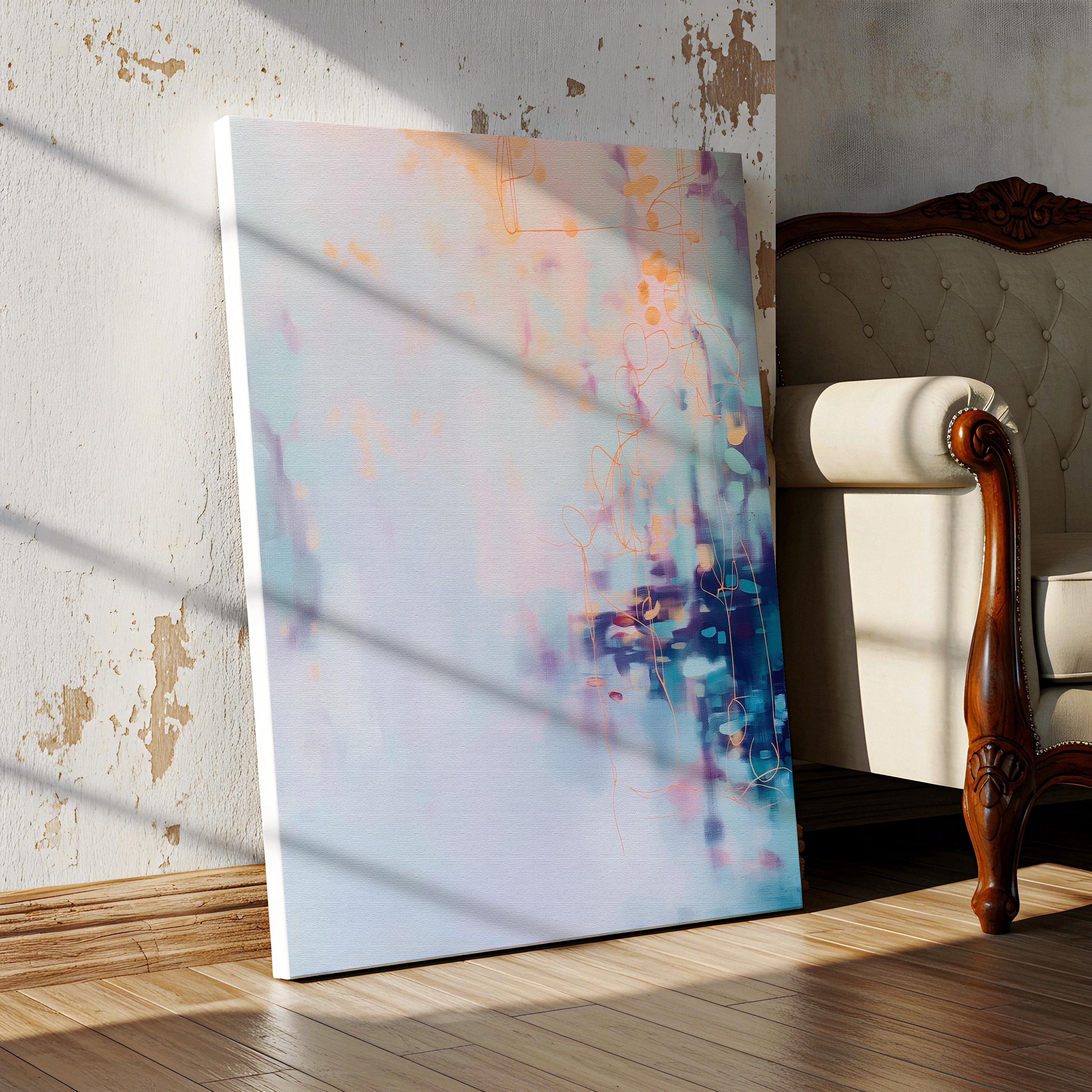 Soft Sky Wall Art Pink Blue Abstract Framed Canvas Vertical Pastel Landscape Serene Decor Art for Bedroom or Office Coastal Horizon 471