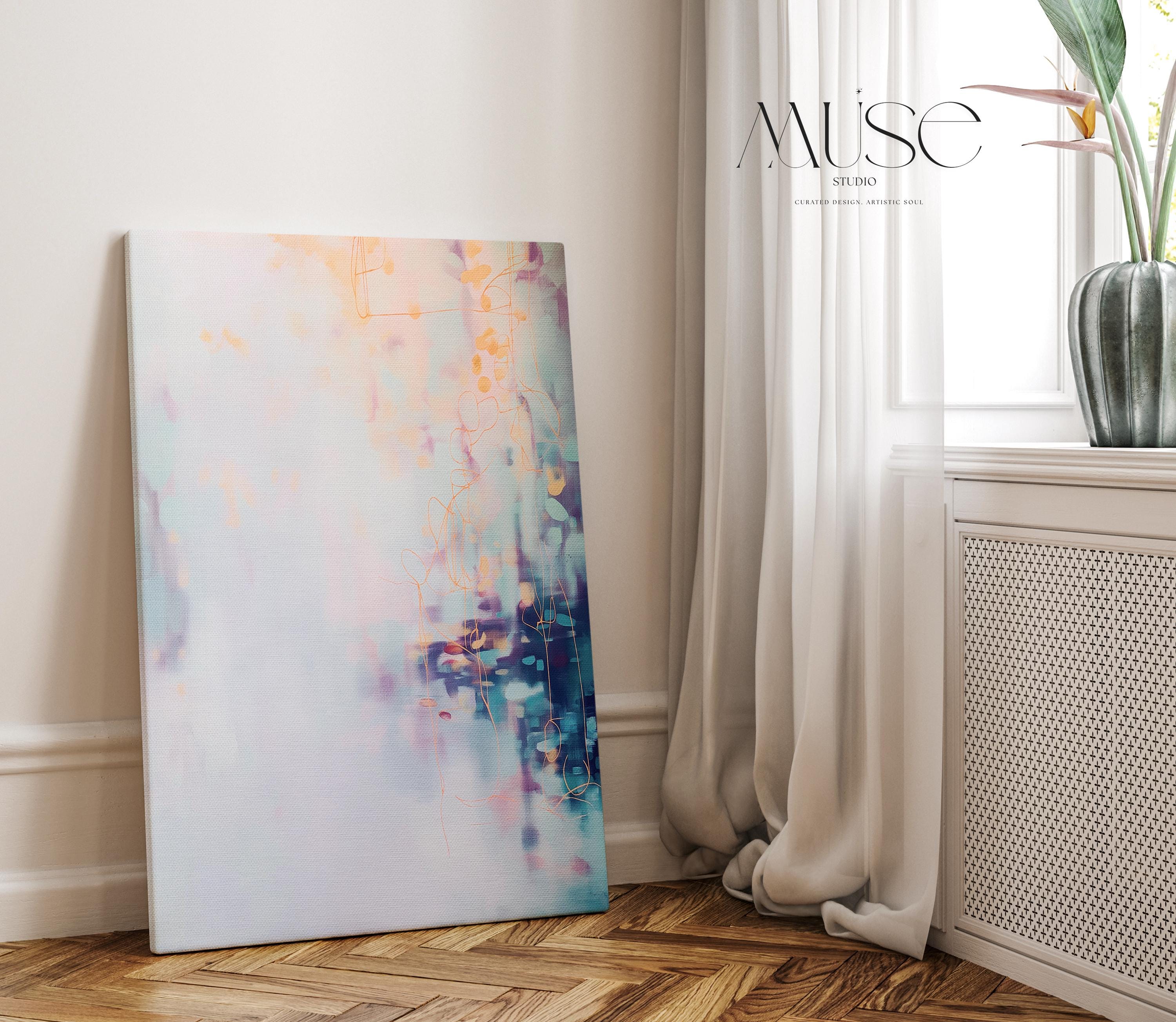 Soft Sky Wall Art Pink Blue Abstract Framed Canvas Vertical Pastel Landscape Serene Decor Art for Bedroom or Office Coastal Horizon 471