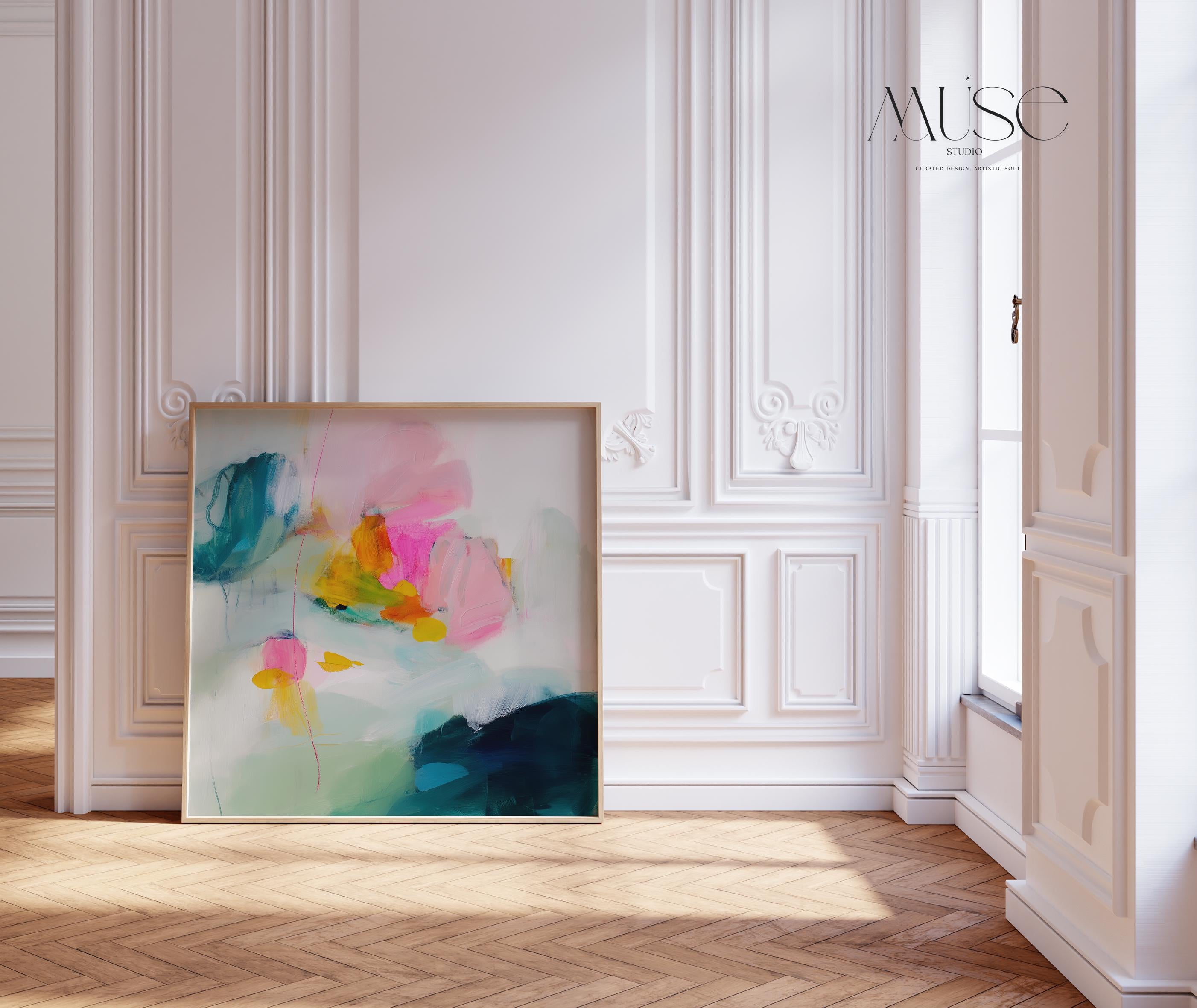 Color Pop Abstract Poster by Muse Studio • Teal Pink and Yellow Square Art Print • Bold Wall Decor for Office Bedroom • Fine Art Print • 454