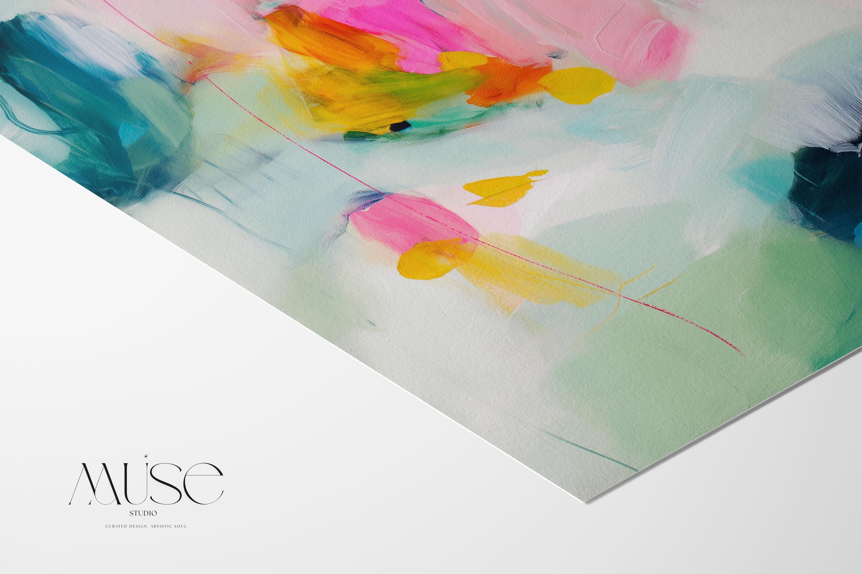 Color Pop Abstract Poster by Muse Studio • Teal Pink and Yellow Square Art Print • Bold Wall Decor for Office Bedroom • Fine Art Print • 454