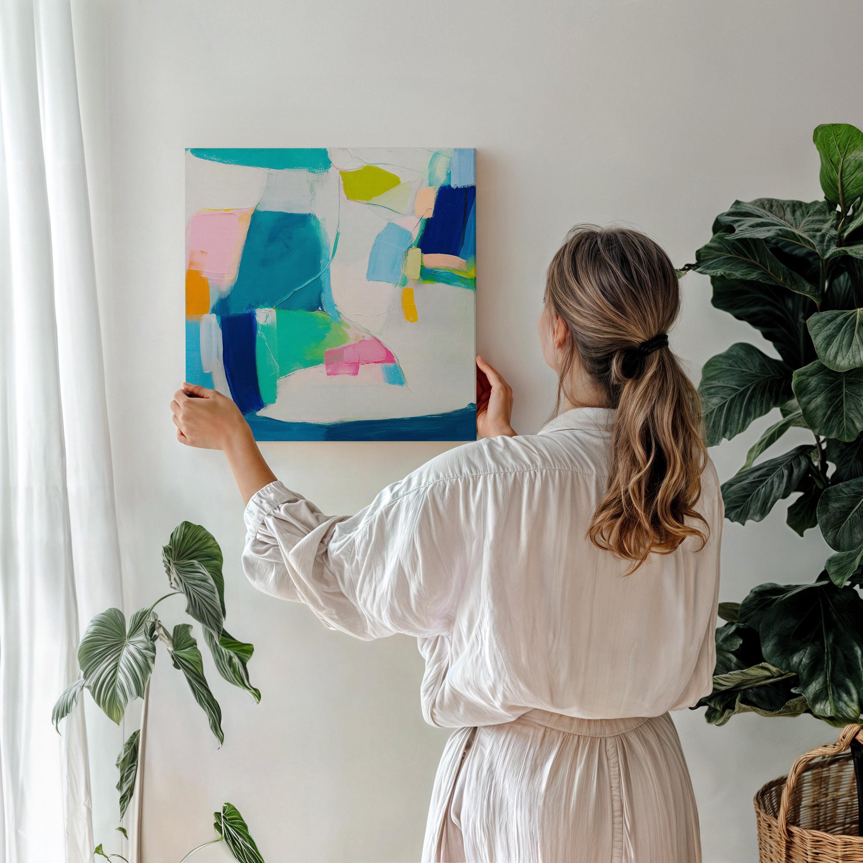 Abstract Color Block Canvas Art in Aqua Pink and Blue – Large Square Modern Wall Art for Living Room or Above Bed – Bold Decor | 478 Stretched Canvas Art Large abstract wall decor on stretched canvas, gallery-wrapped and ready to hang. Perfect for colorful wall art in living rooms, office spaces, and design projects. Giclée canvas print with bold brushwork and vibrant modern style for impactful home decor. Muse Studio Decor Art.