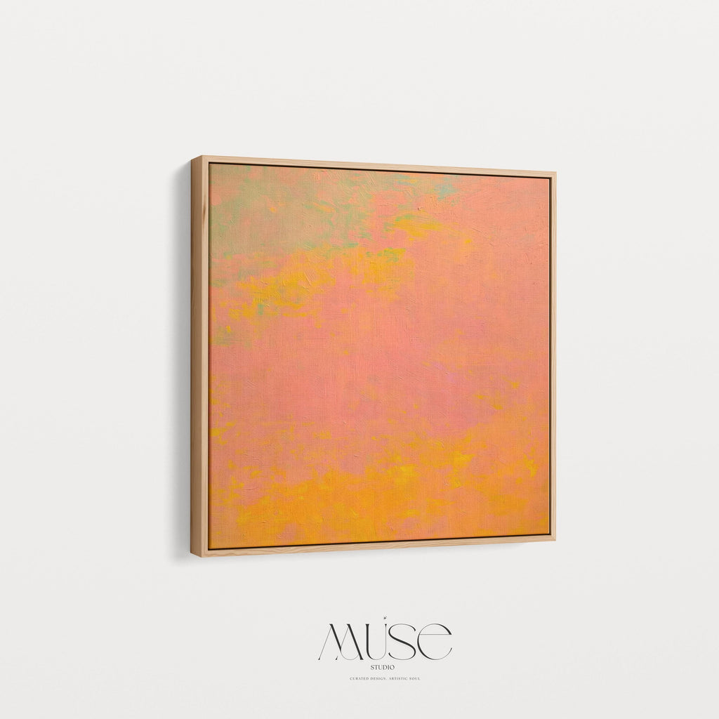 Muted Modern Abstract Canvas Wall Art Pink Orange Yellow Minimalist Painting for Neutral Living Room Decor Earthy Calm Art – Aurora 487
