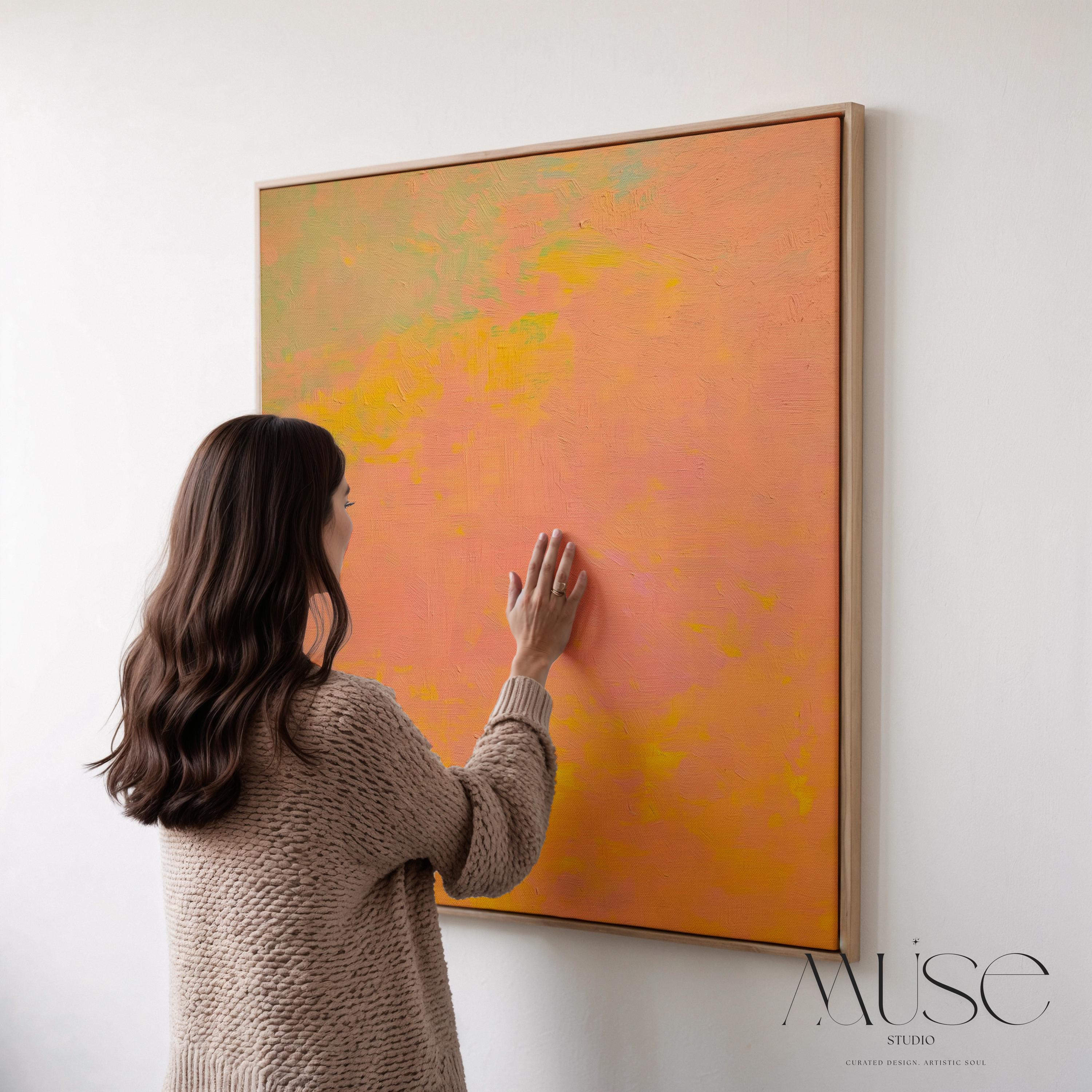Muted Modern Abstract Canvas Wall Art Pink Orange Yellow Minimalist Painting for Neutral Living Room Decor Earthy Calm Art – Aurora 487