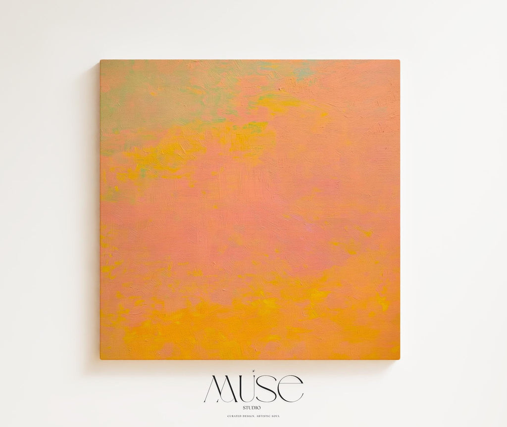 Large Minimalist Canvas Wall Art in Pink Orange and Yellow Abstract Calm Painting for Neutral Living Room Decor Warm Modern Art – Aurora 487