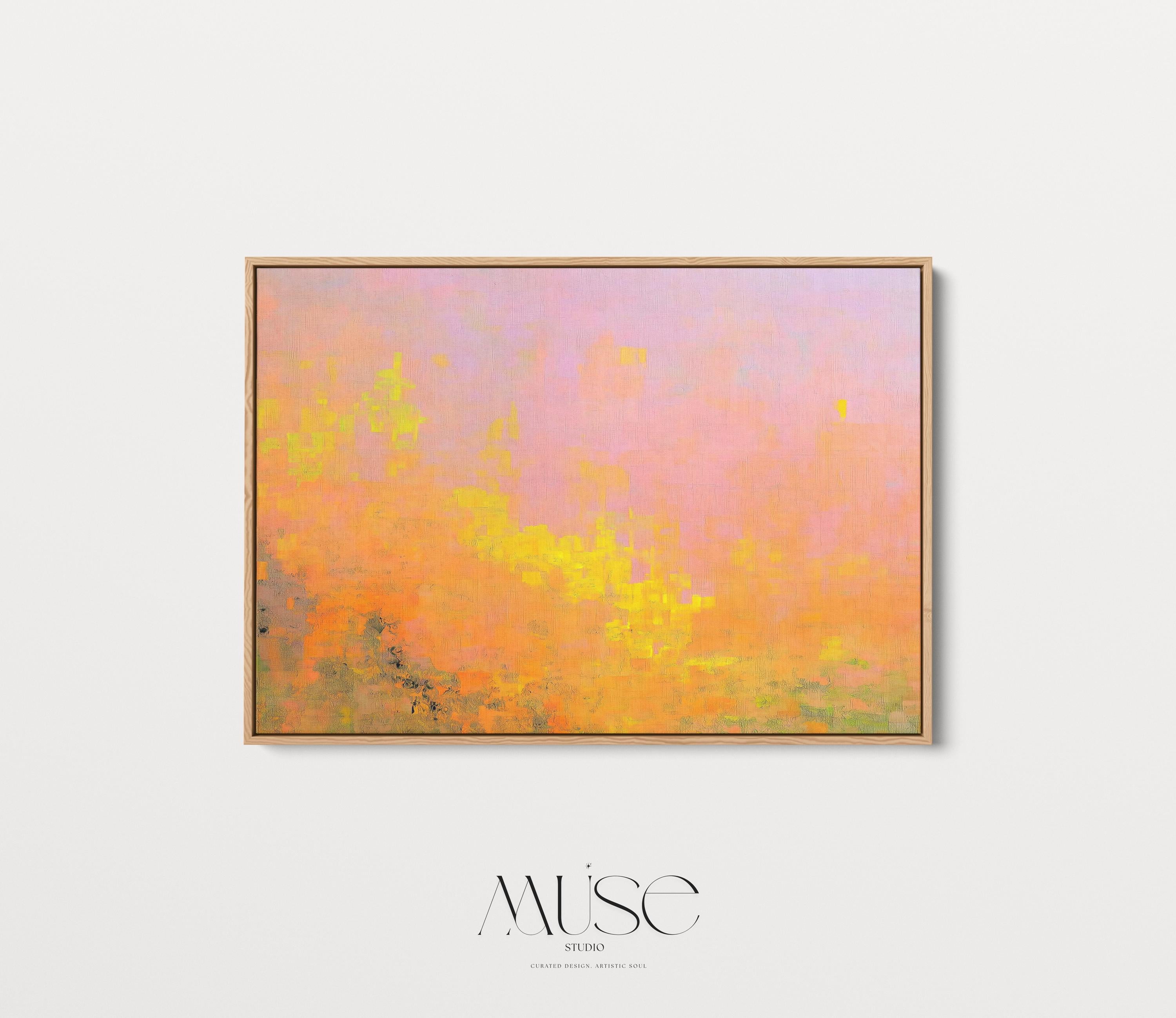 Abstract Orange Pink Canvas Wall Art Modern Earthy Sunset Painting for Warm Minimalist Living Room Decor Large Framed Art – Aurora 488