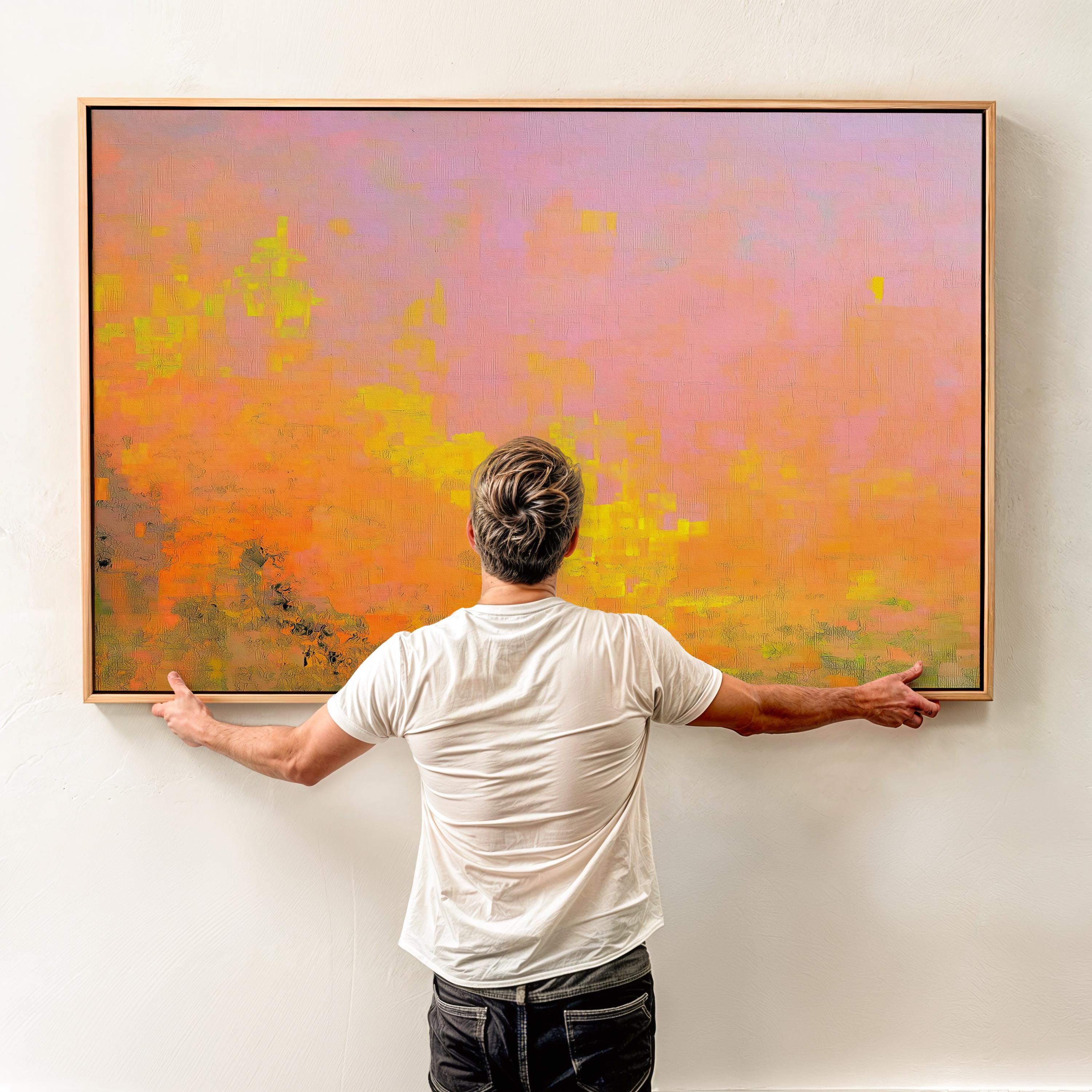 Abstract Orange Pink Canvas Wall Art Modern Earthy Sunset Painting for Warm Minimalist Living Room Decor Large Framed Art – Aurora 488