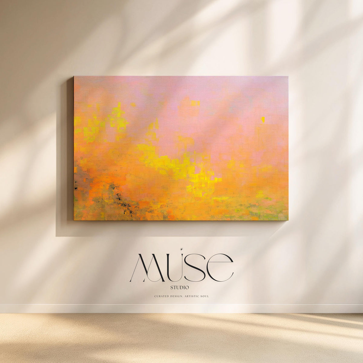 Peach Yellow Abstract Canvas Wall Art Soft Warm Sunset Colors Modern M ...
